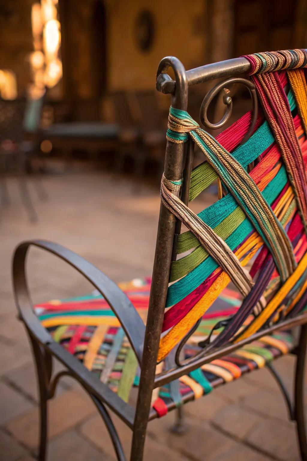 Transform your area with an explosion of color and craftsmanship: a bohemian textile-bound chair.