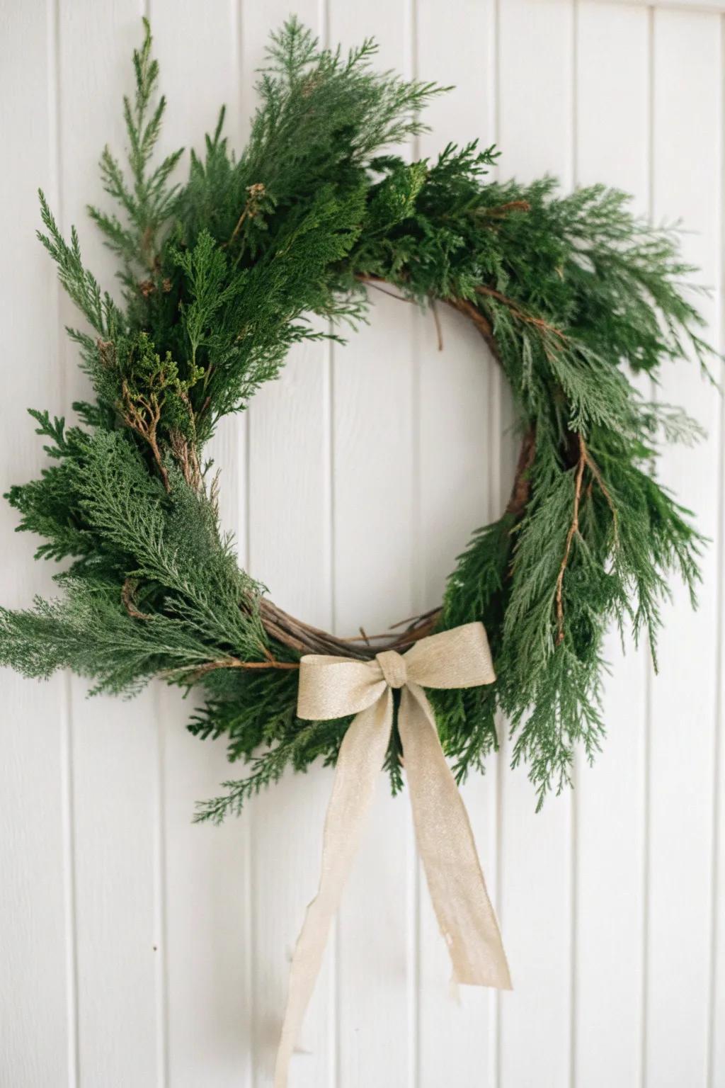 Elevate your holiday decor with a simple yet stunning evergreen wreath. 🌿✨ #ScandinavianStyle #MinimalistChristmas