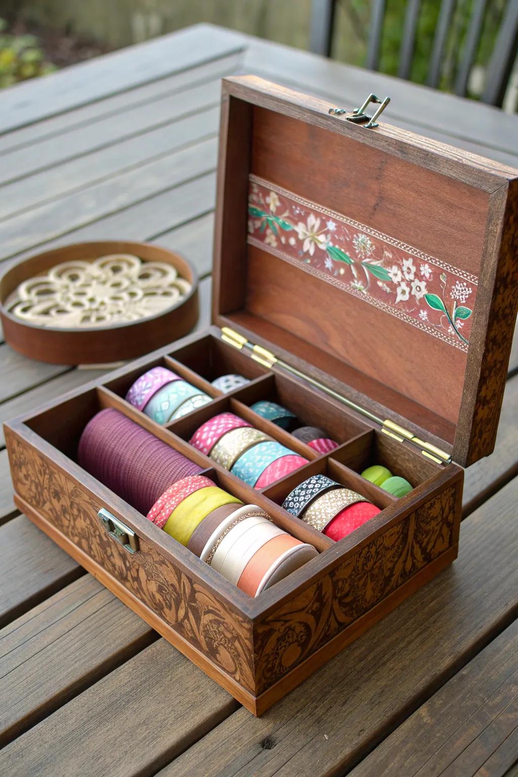 Transform a timeless cigar container into a fashionable and functional craft supply organizer, ideal for today’s artisan.