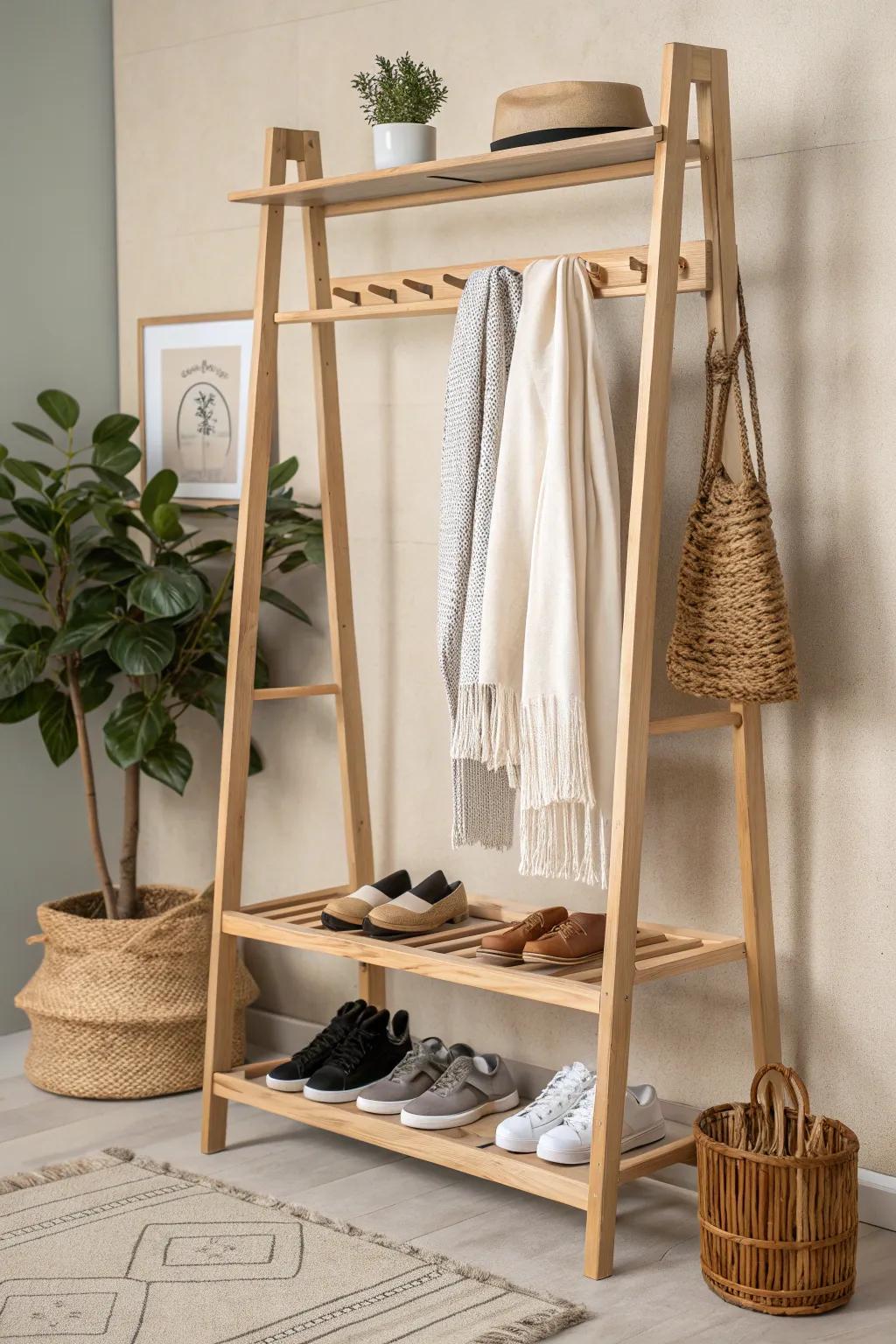 Transform your morn with this elegant multi-functional shelf stand — a quintessential fusion of Scandinavian unclutteredness and Boho charm.