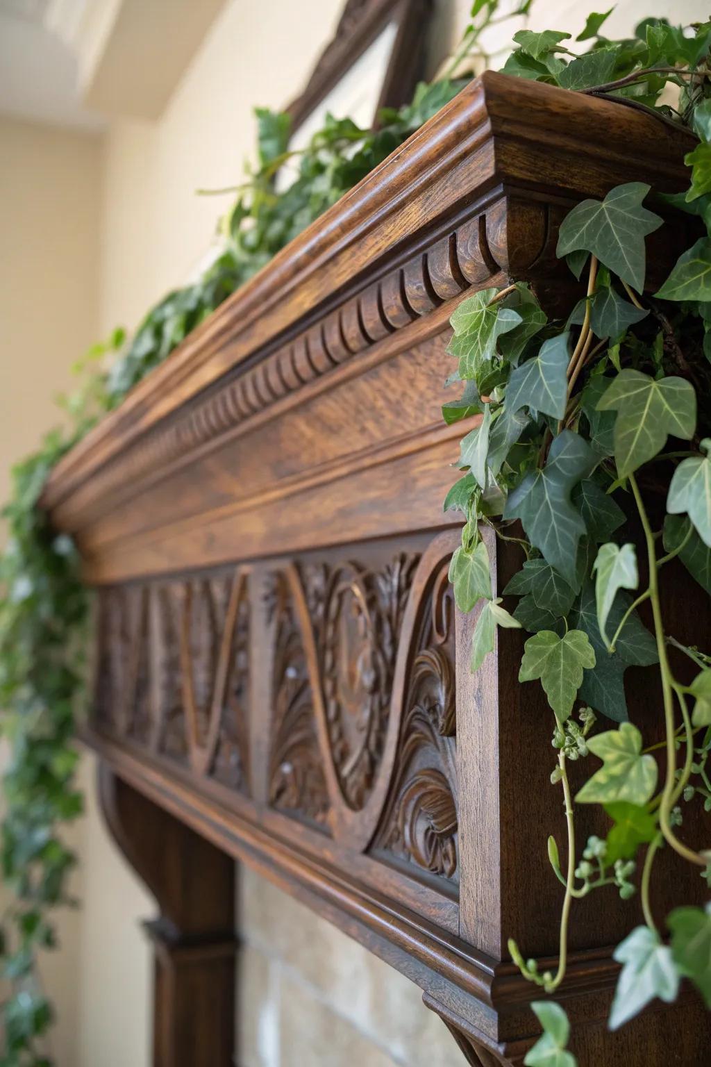 Invite the outdoors inward via a bespoke cornice board showcasing abundant verdure for a revitalizing living environment.