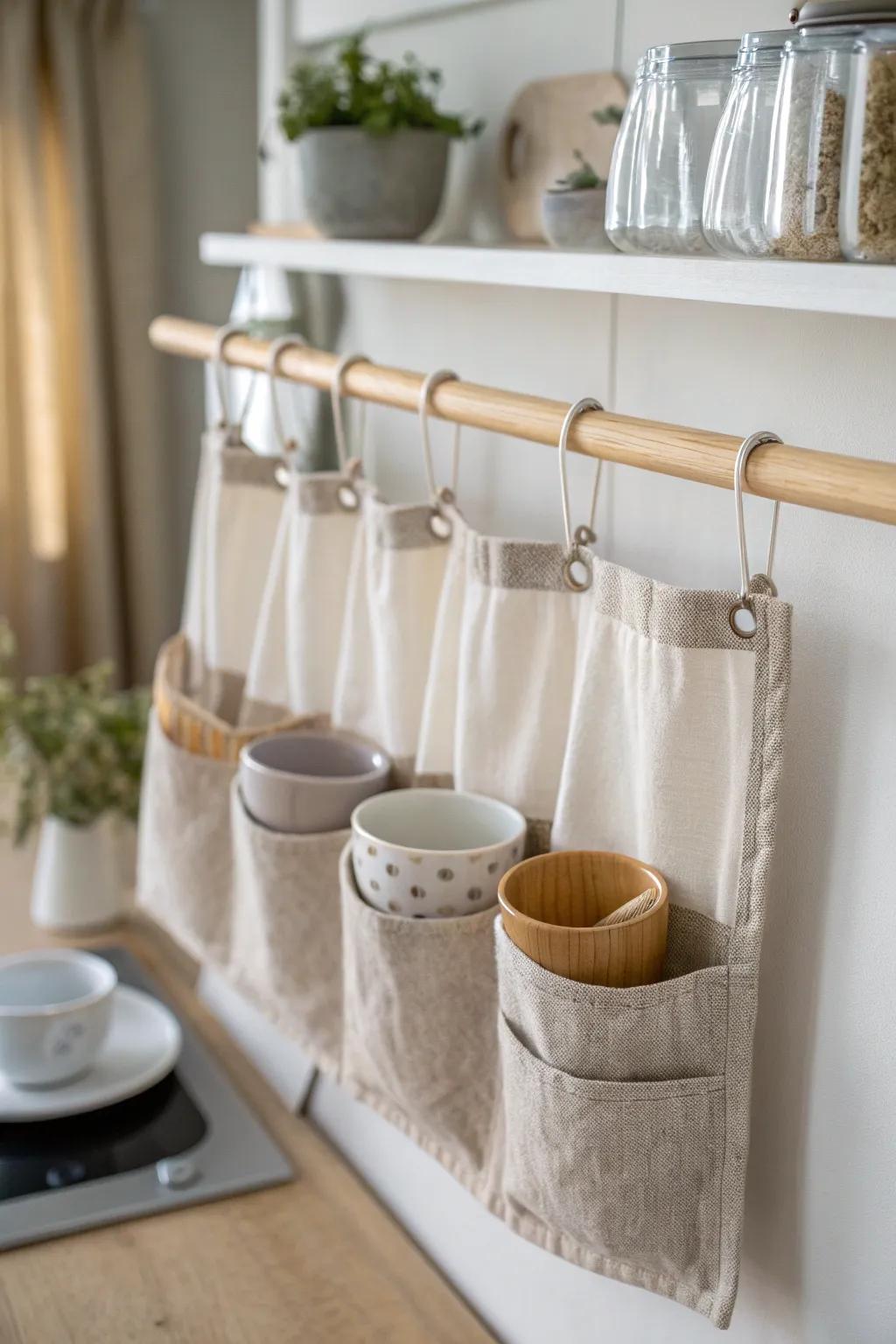 Transform your culinary area with these charming textile mug pouches—where simplicity meets sophistication.