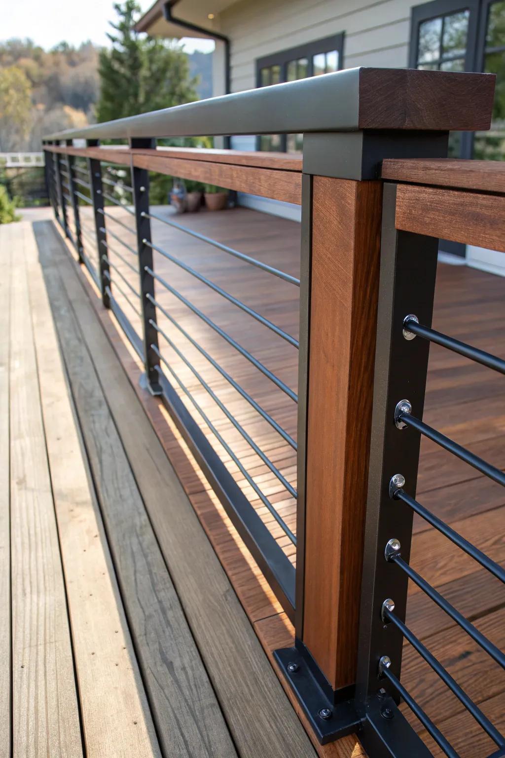 Elevate your deck with the ideal mix of wood and metal artistry.