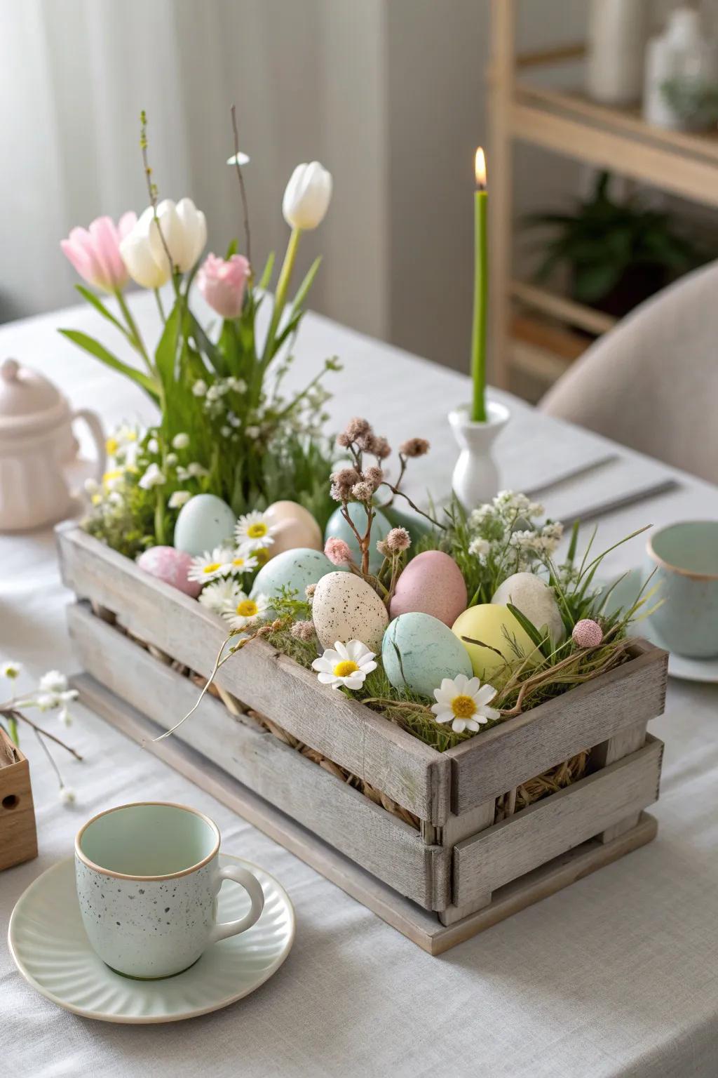 Celebrate Easter through a captivating DIY centerpiece melding countryside elegance and natural allure.