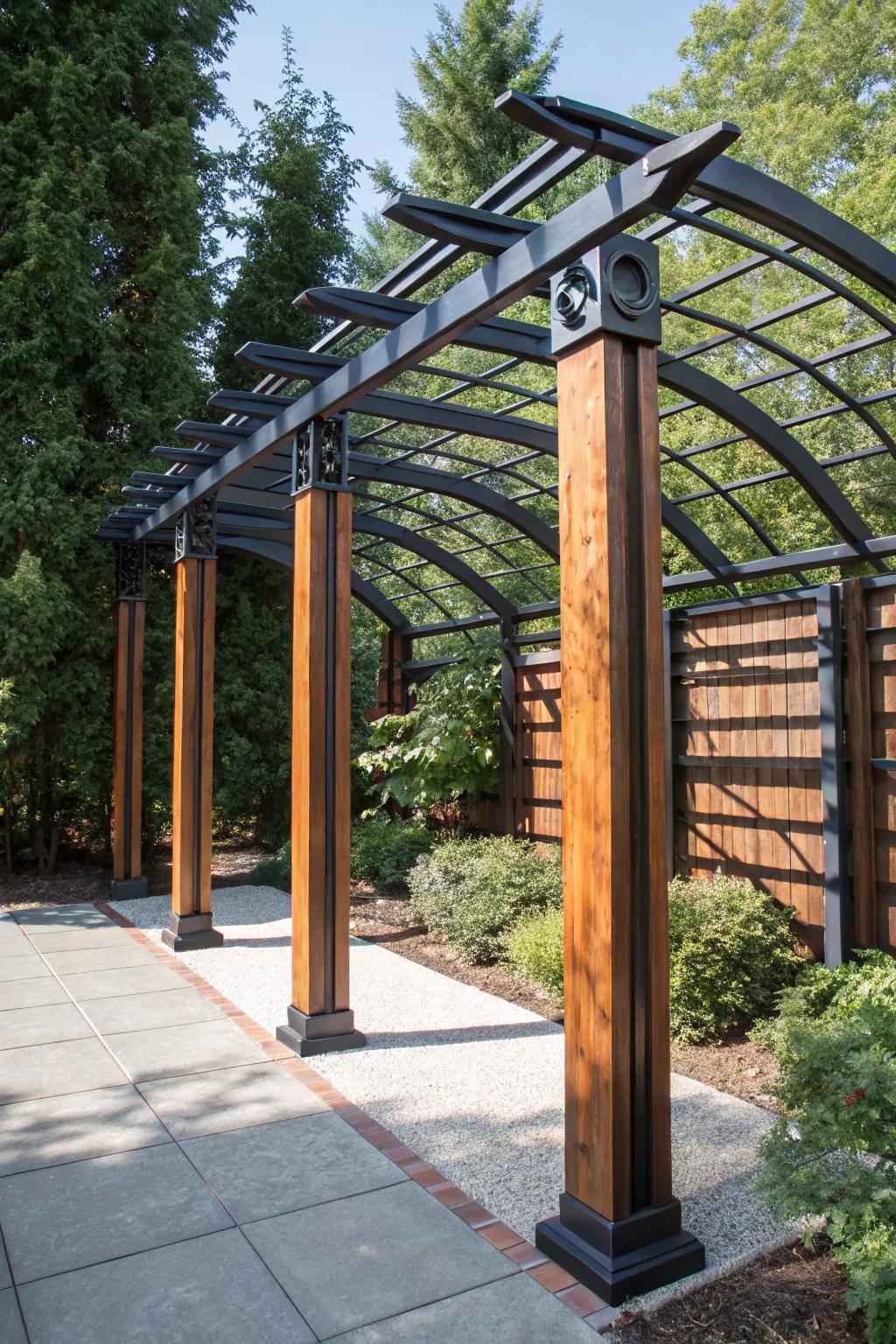 Elevate your garden with the enduring charm of a metal and wood trellis.