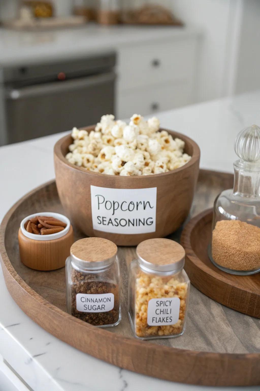 Elevate your movie night with a stylish DIY popcorn seasoning station. 🍿✨ #ScandiBoho #MovieNightMagic