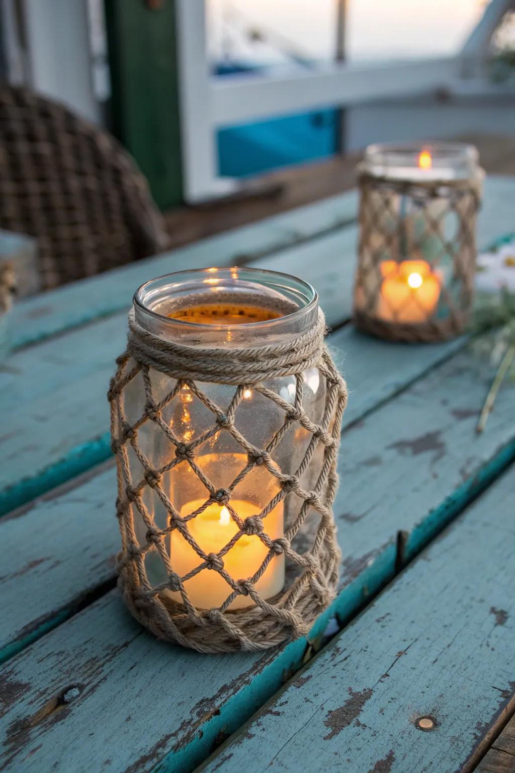 Illuminate your space with handcrafted maritime magnetism: Fishnet Apothecary Vessels.