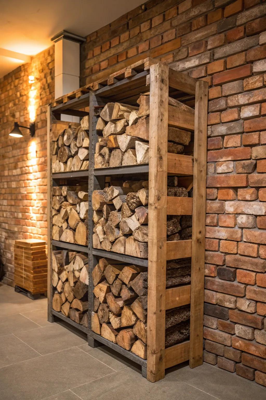 Elevate your garage organization with this space-saving pallet firewood rack.
