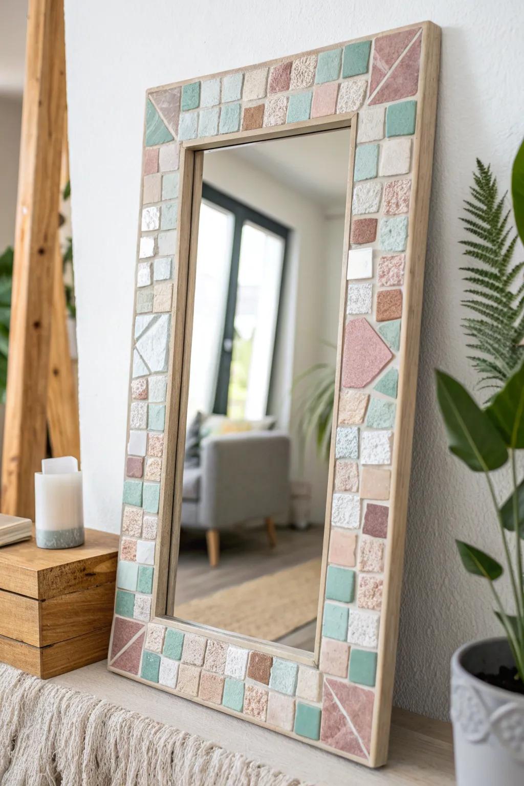 Recreate your mirror through mosaic mastery. Discover beauty in straightforwardness and skilled craftsmanship.
