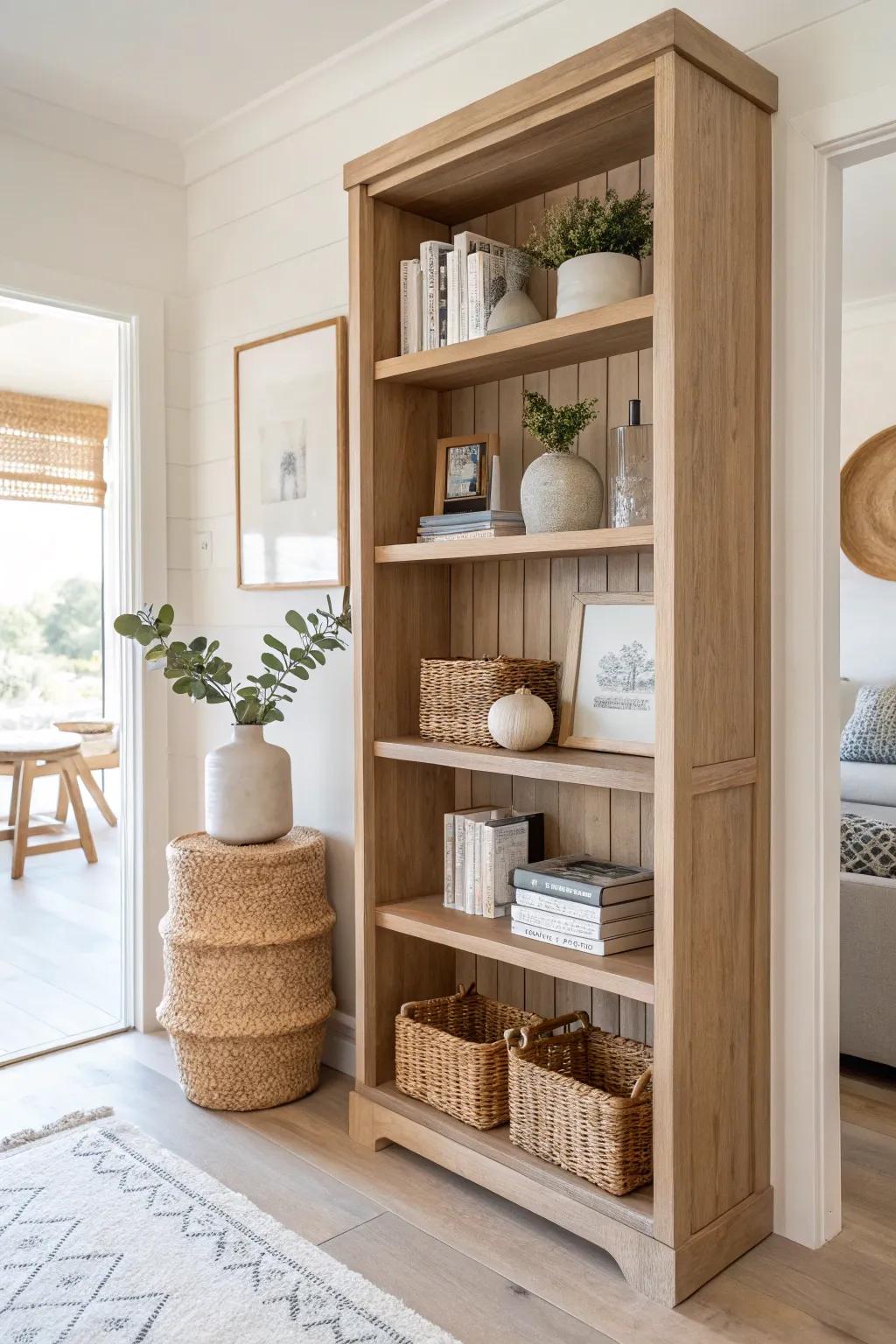 Transform your setting with an exposed shelving unit that combines utility with panache. #RoomDivider #ScandinavianDesign #BohoChic