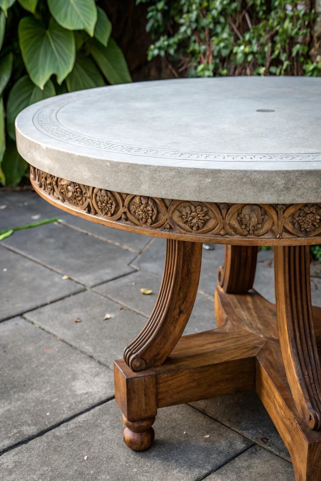 A convergence of industrial sophistication and countryside fascination: A solidified material and lumber masterpiece for your patio.