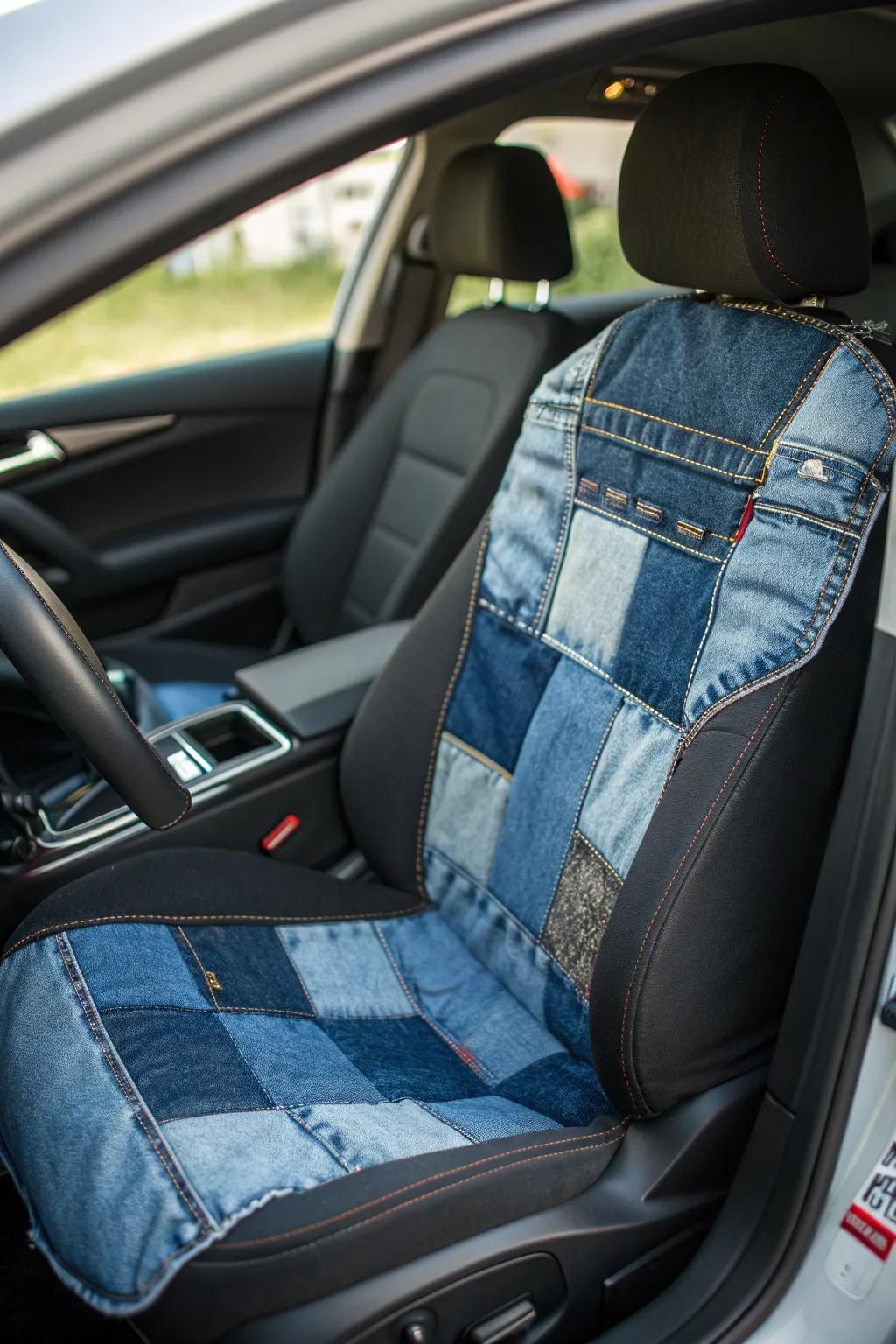 Enhance your vehicle with rugged, handcrafted denim seat coverings — where style aligns with sustainability.