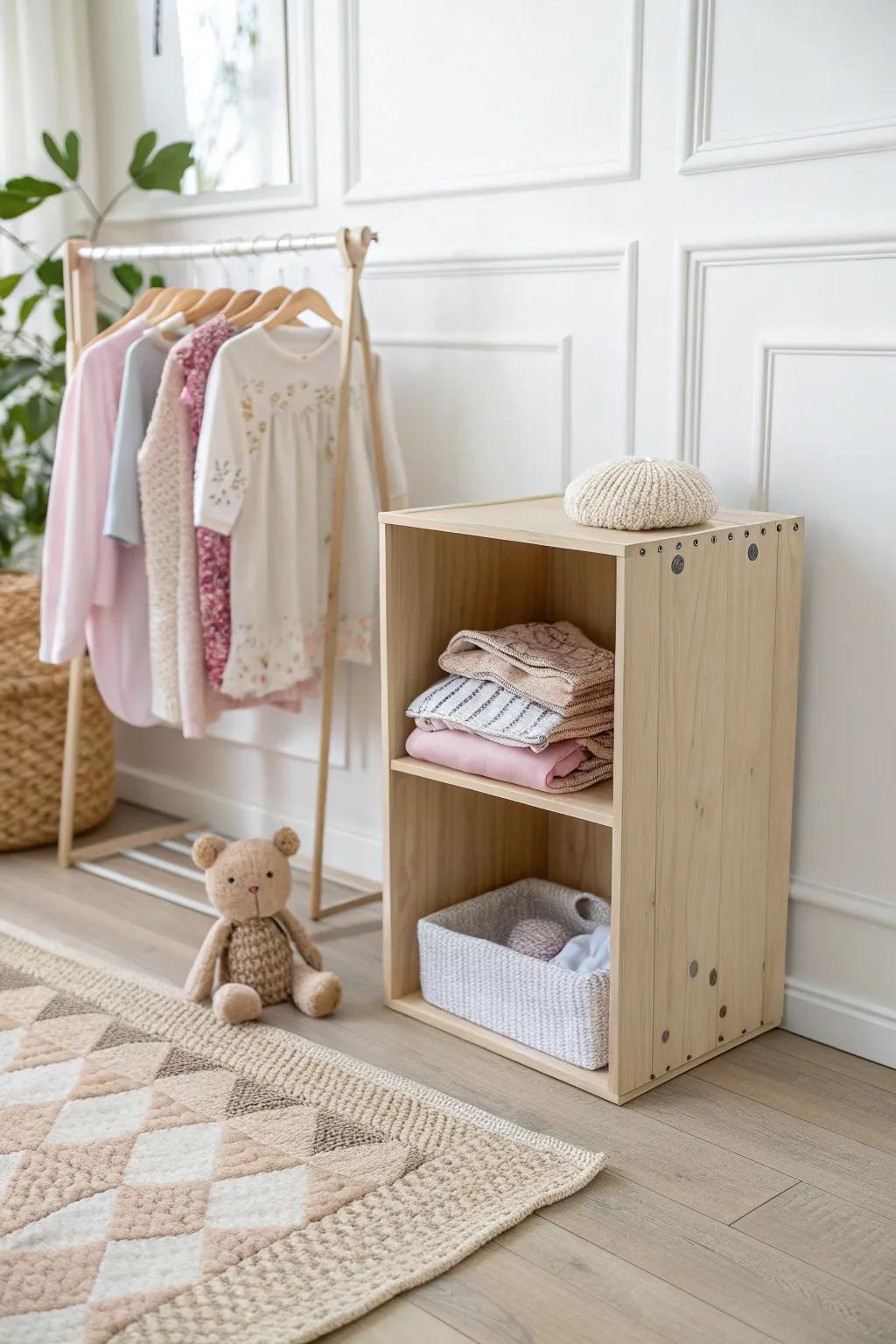 Revolutionize your baby's closet with stylish open storage cubes—where simplicity merges with functionality.
