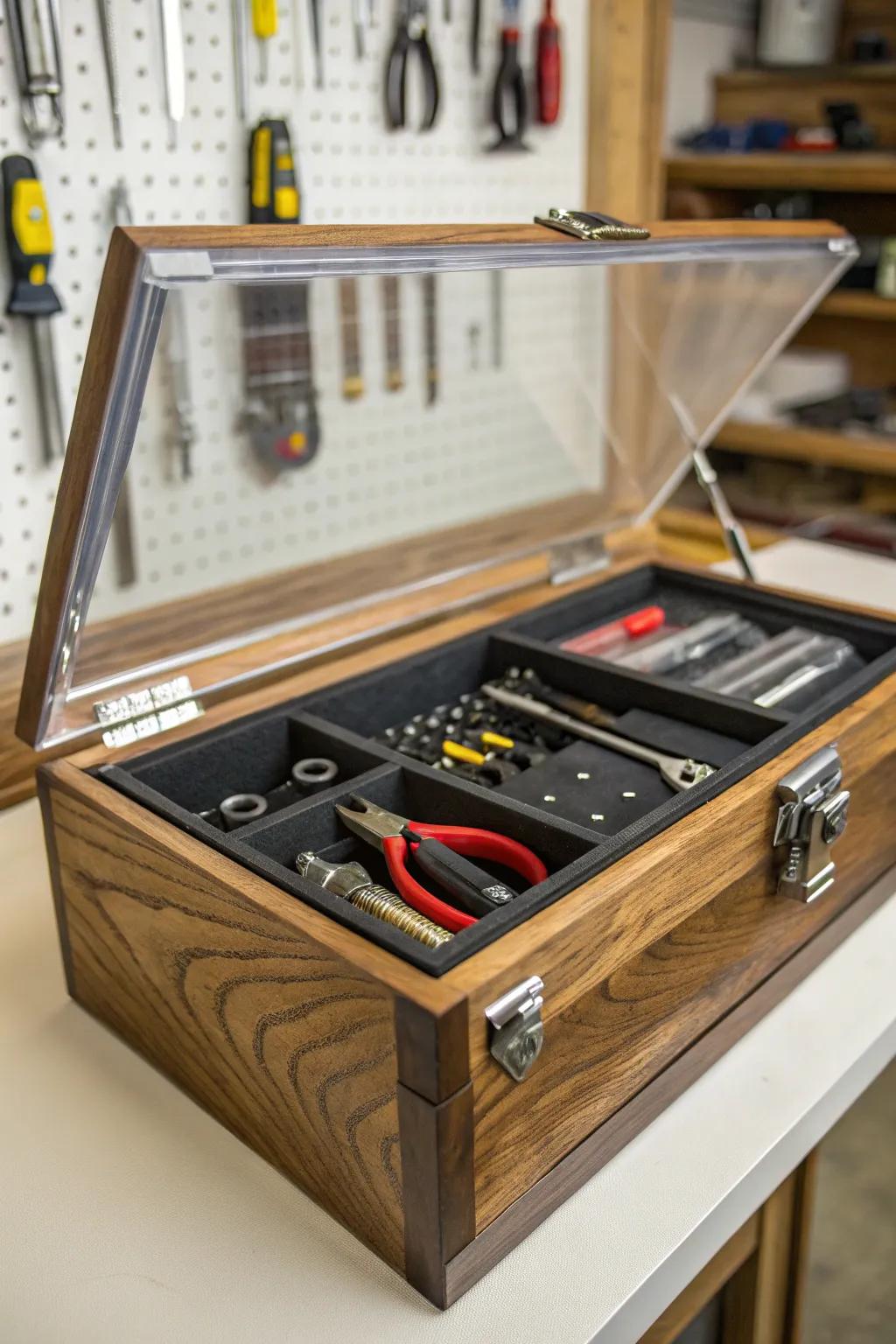 With a clear-top toolbox organizer—effortless access and unrivaled style—elevate your workshop experience.