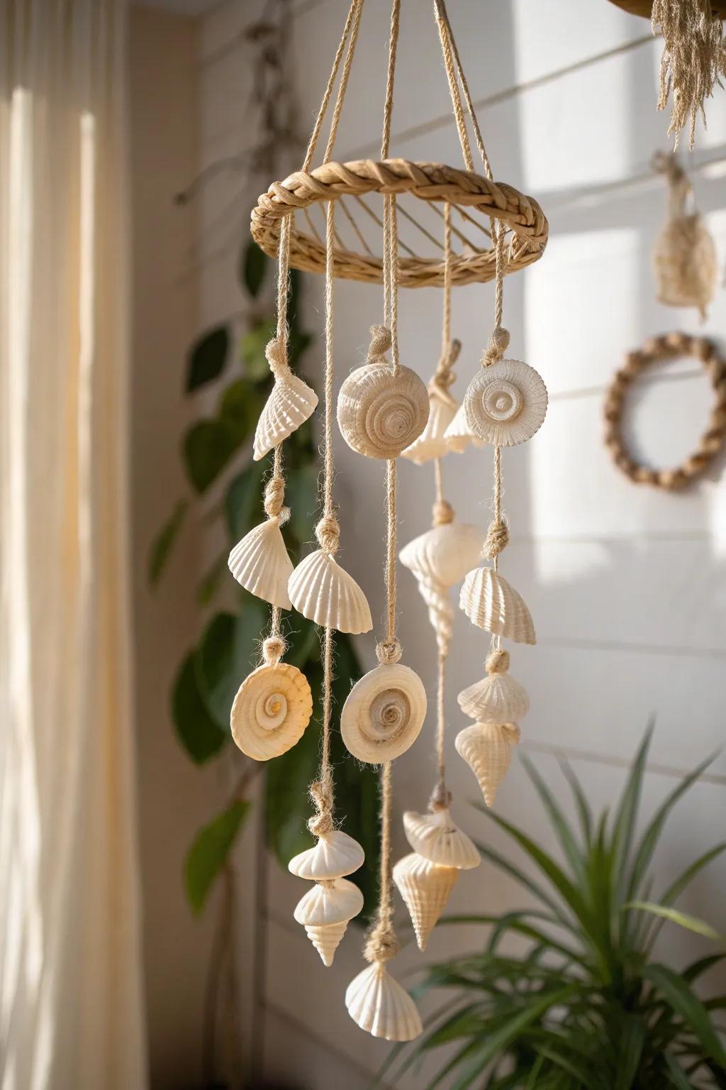 Embrace the beauty of simplicity with this Twisted Shell Delight wind chime, where nature's grace meets handcrafted artistry.