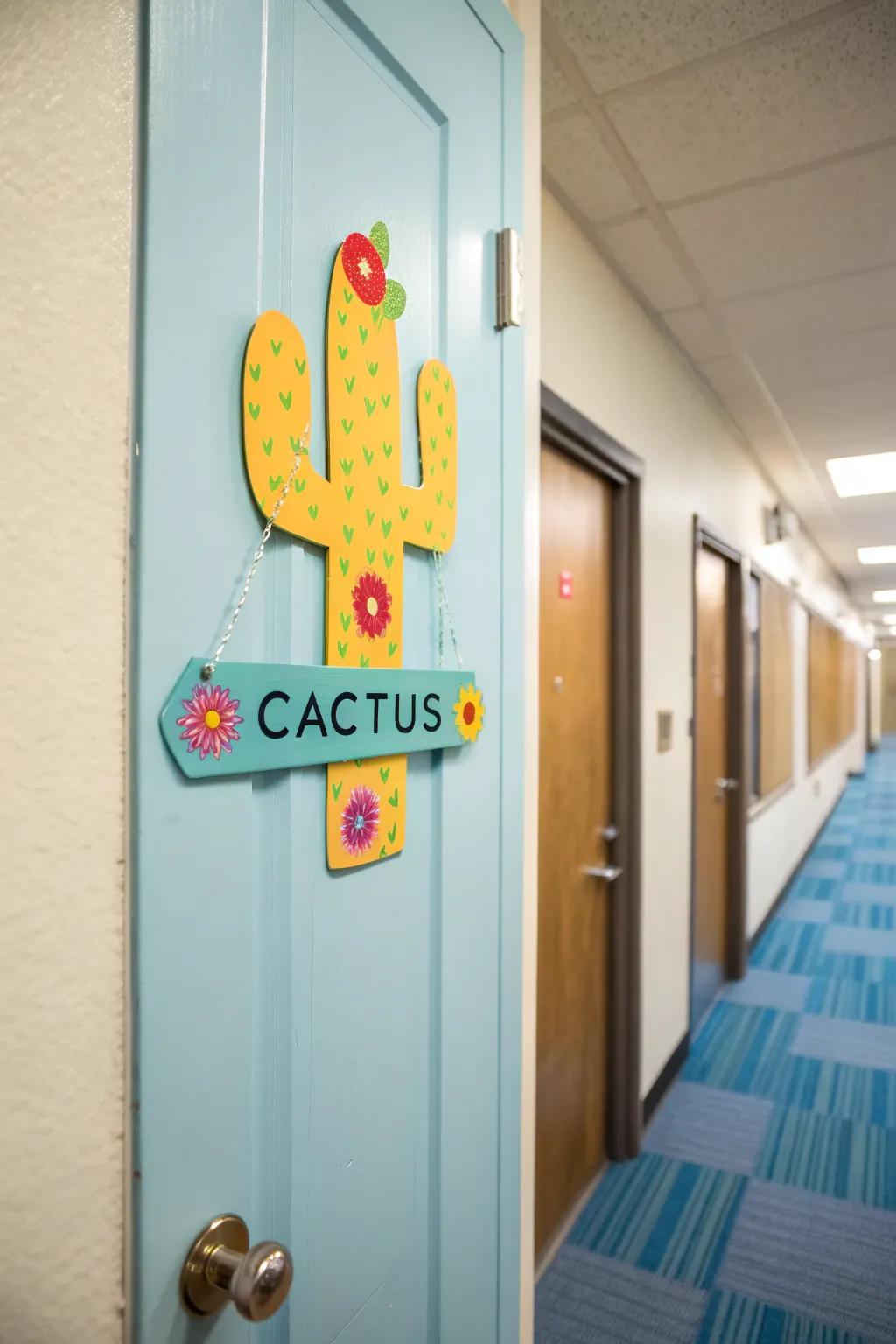 Desert bloom-themed name tags infuse a burst of hue and elegance to dorm decor.