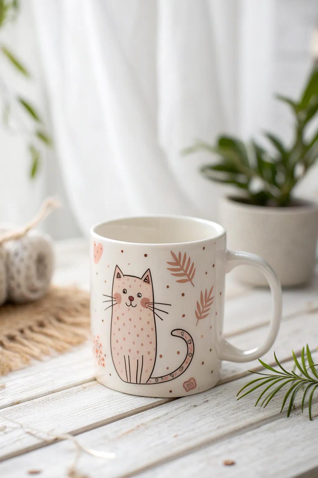 With this lovely hand-painted mug design, you can give your morning coffee a whimsical touch. ideal for minimalist aesthetics and animal lovers alike!