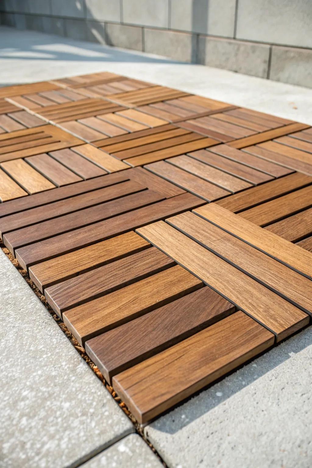Renew your patio with the simplicity of click-in surface tiles—where artistry complements ease.