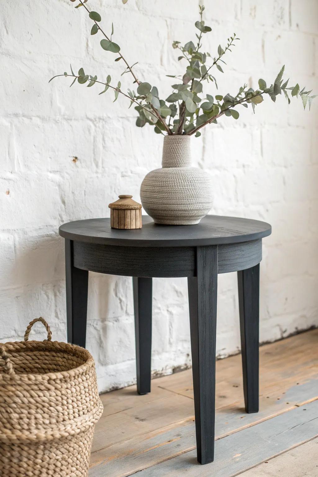 Transform your area through a hint of contemporary sophistication: a graphite end table articulating volumes through simplicity and fashion.