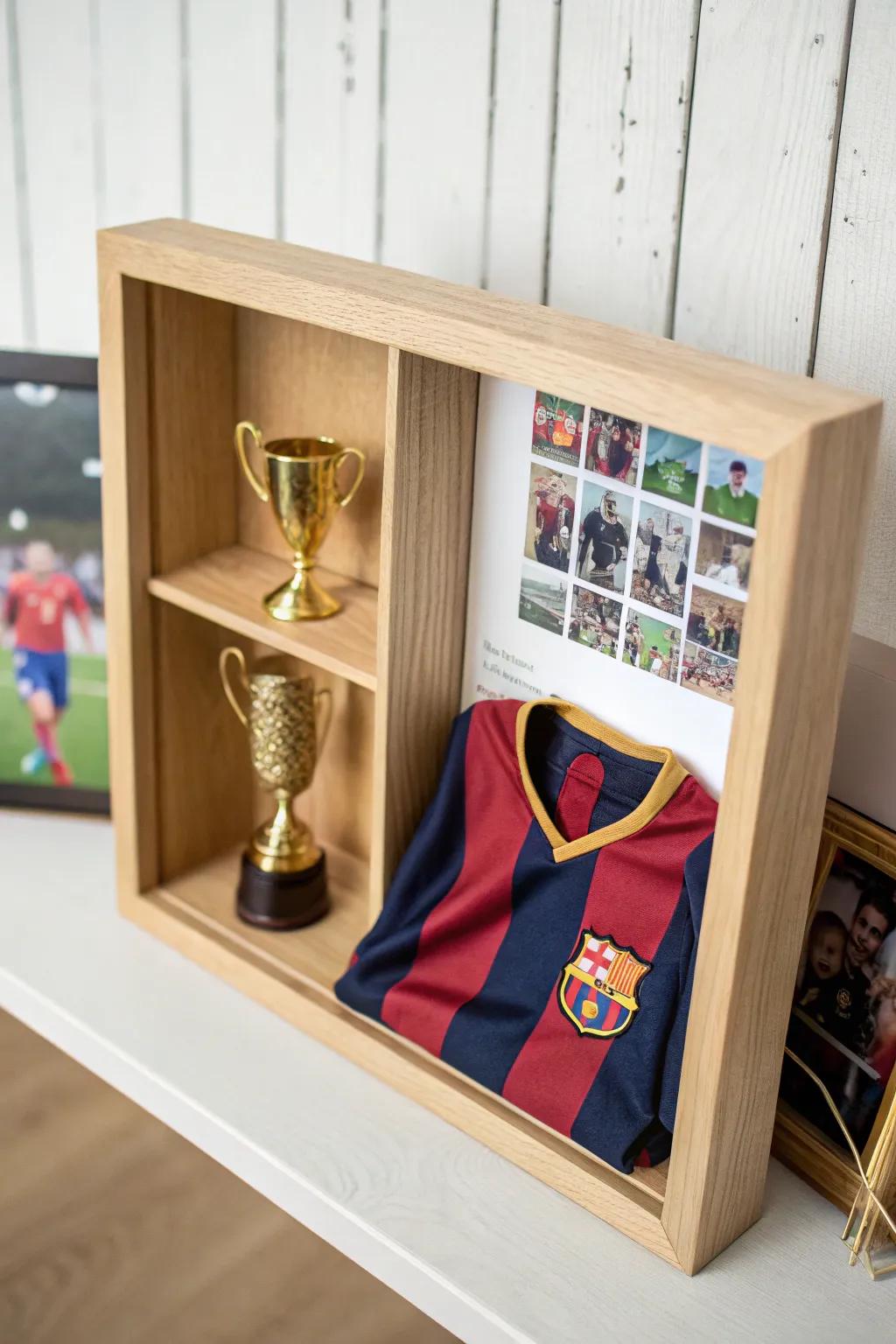 Rejoice in your petite champion's accomplishments employing a sophisticated athletic shadow box that amalgamates simplicity and sentiment.