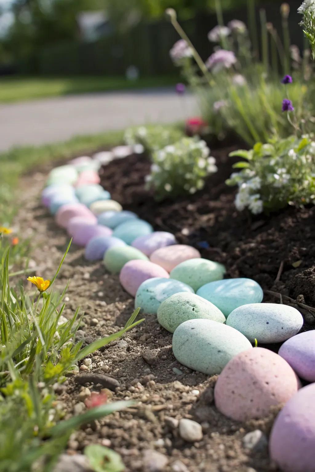Contribute a burst of color to your yard with these enchanting pastel stone borders!