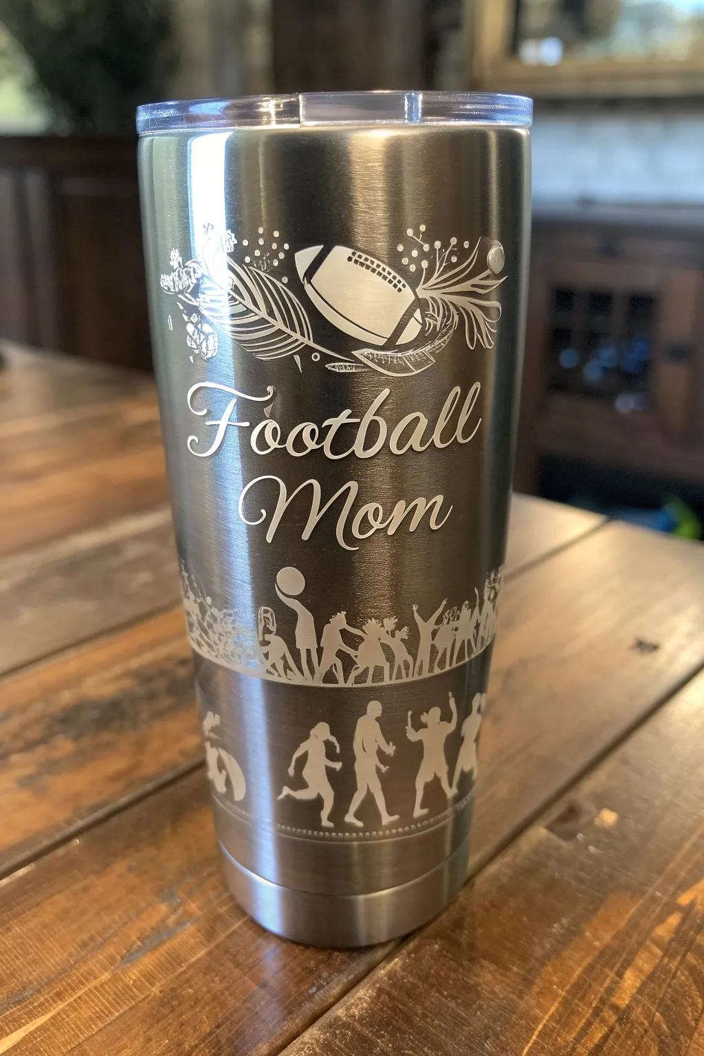 Celebrate the fervor and commitment of every Football Mom with this elegantly crafted tumbler.