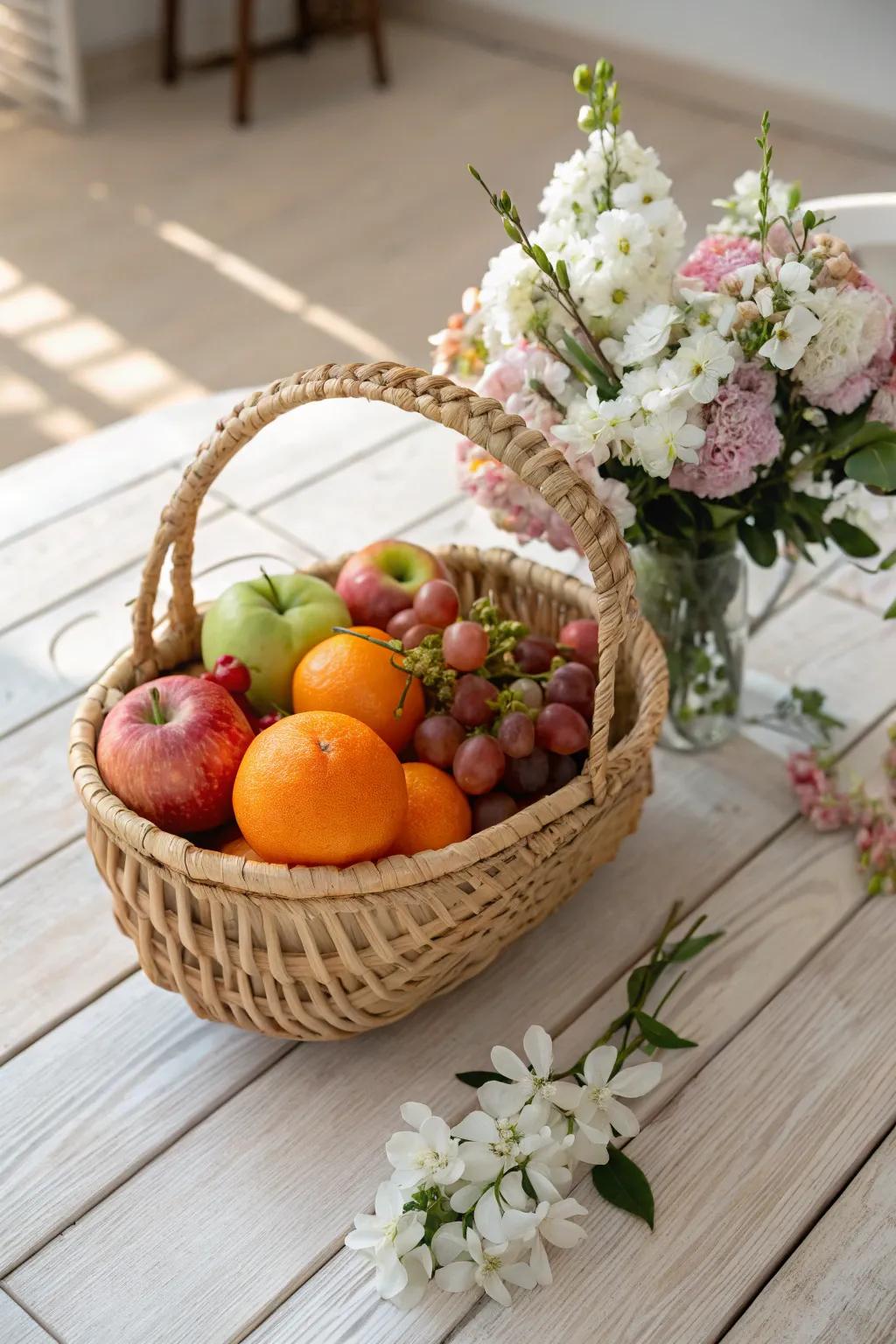Elevate your fruit presentation with the sophisticated charm of floral elegance.