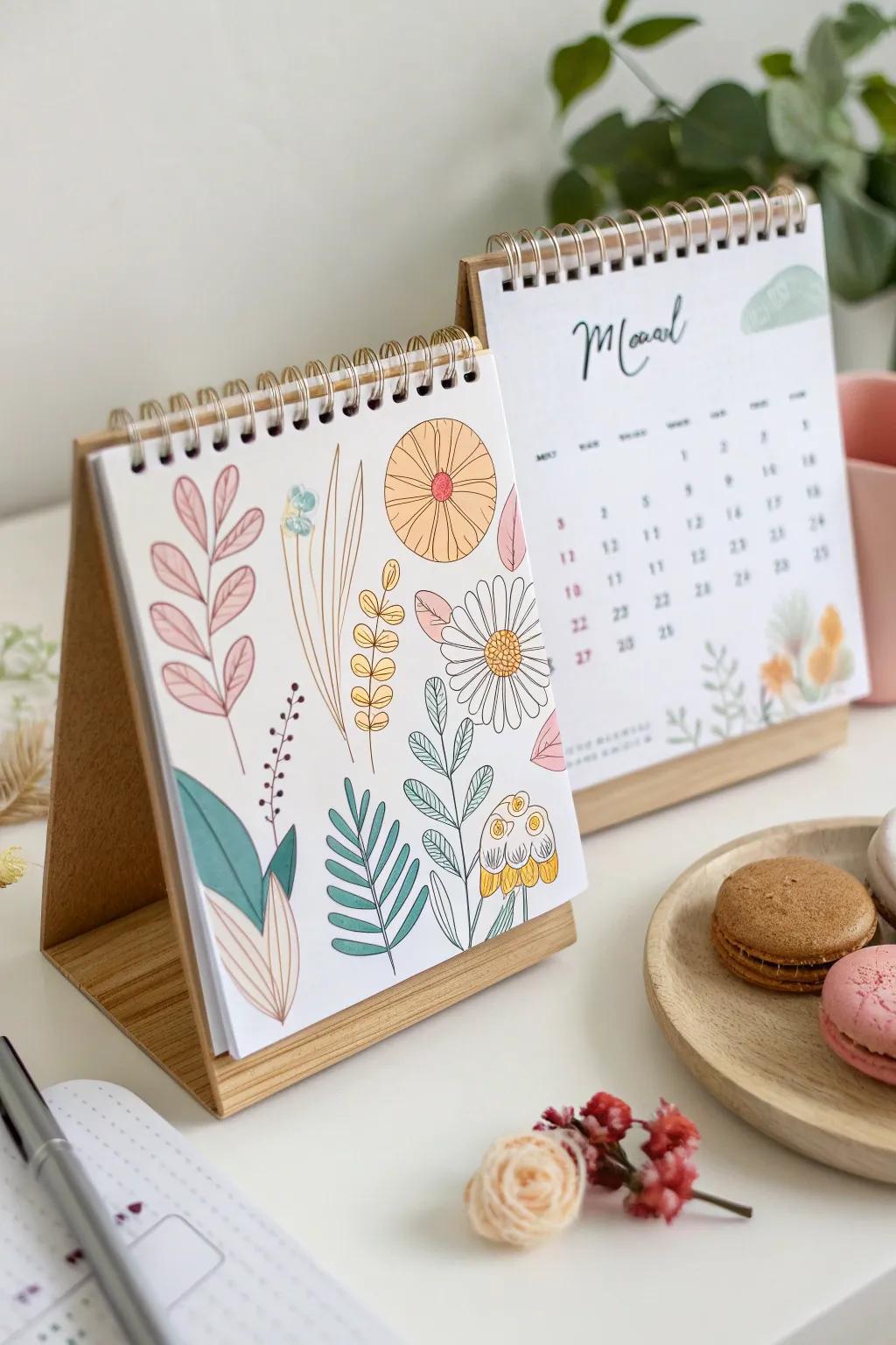 Celebrate creativity with a vividly sketched calendar that merges minimalist aesthetics with a hint of bohemian charm.
