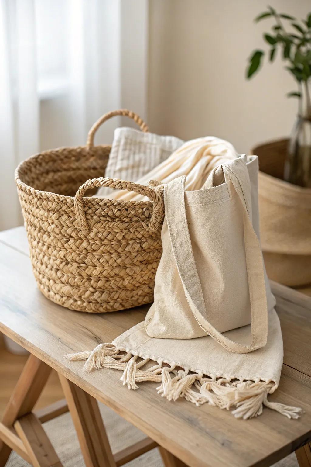 Package beautifully: Convert large gifts into works of art with woven baskets and totes.