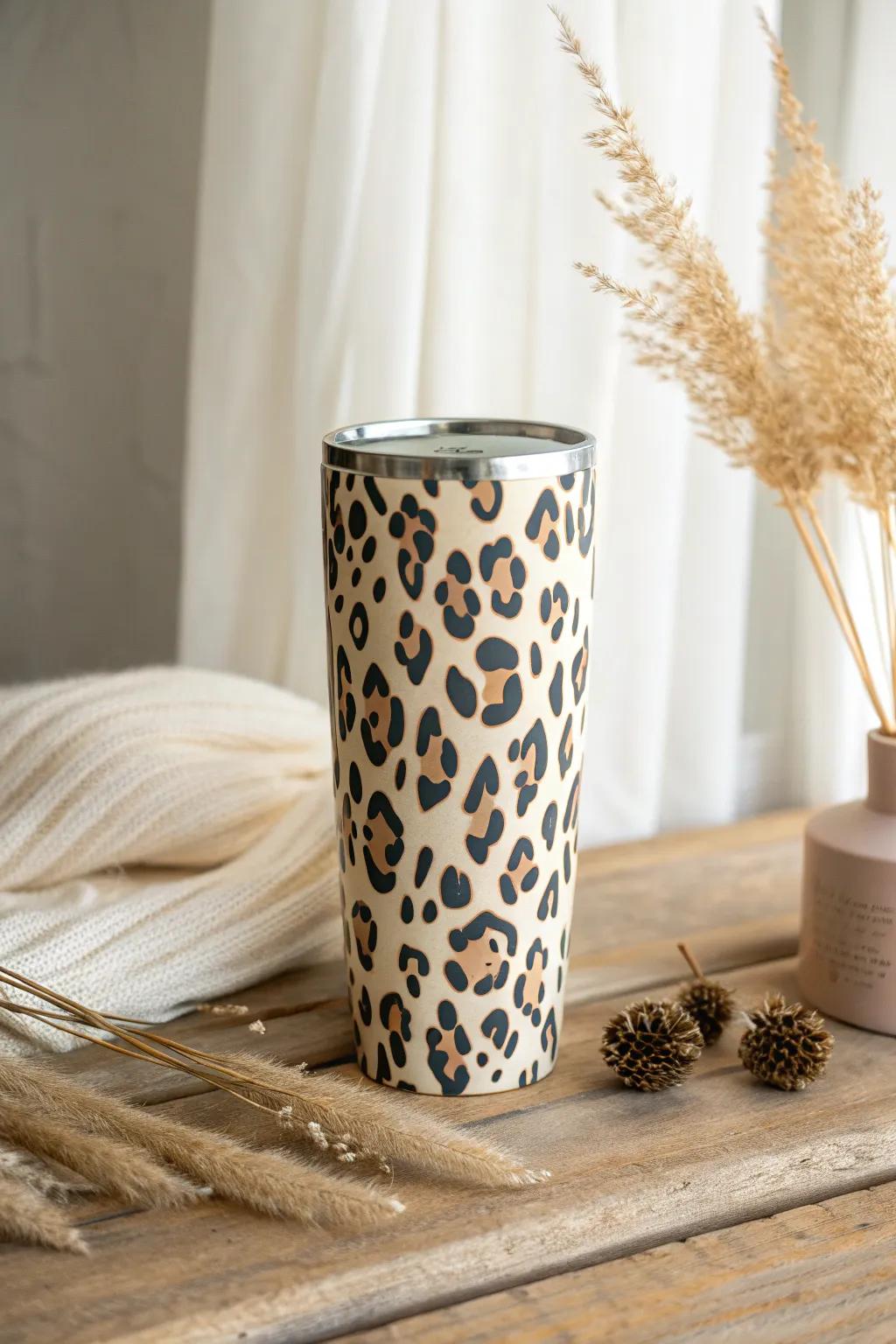 Embrace your daring side with this fashionable wildcat patterned tumbler, a superb fusion of boho appeal and minimalist sophistication.
