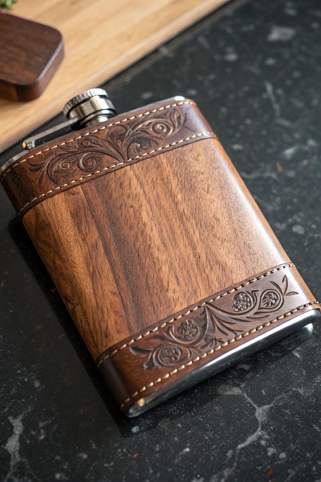 Elevate your groomsmen gifts with a handcrafted wooden flask that speaks volumes of style and craftsmanship.
