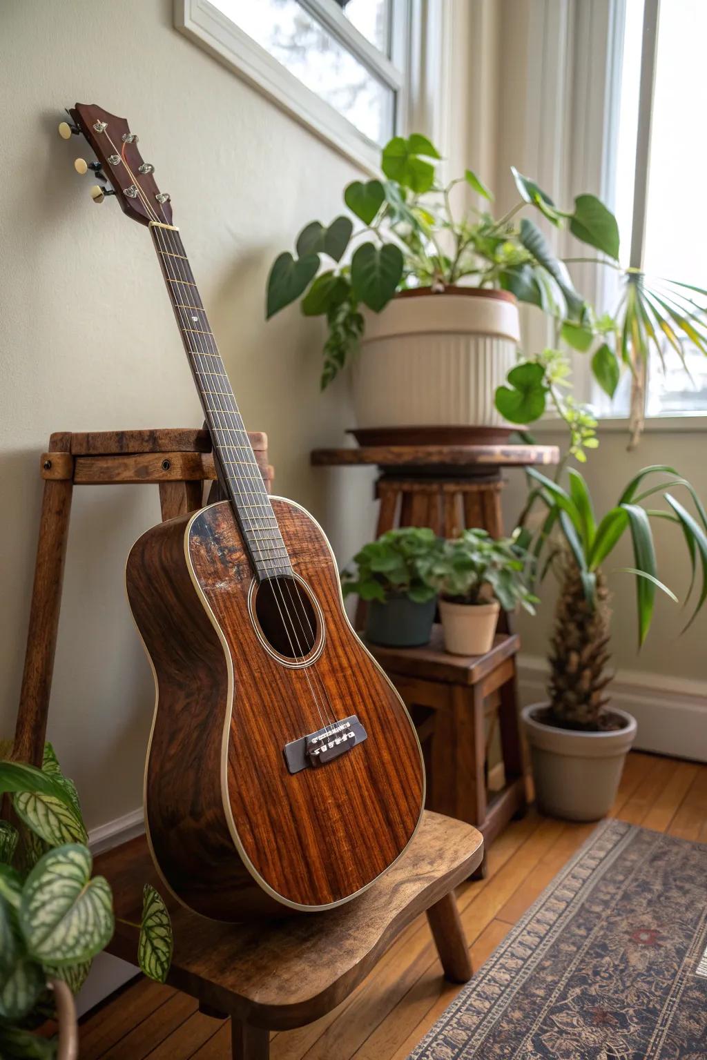 Elevate your creative space with the perfect harmony of craftsmanship and nature. 🌿🎸