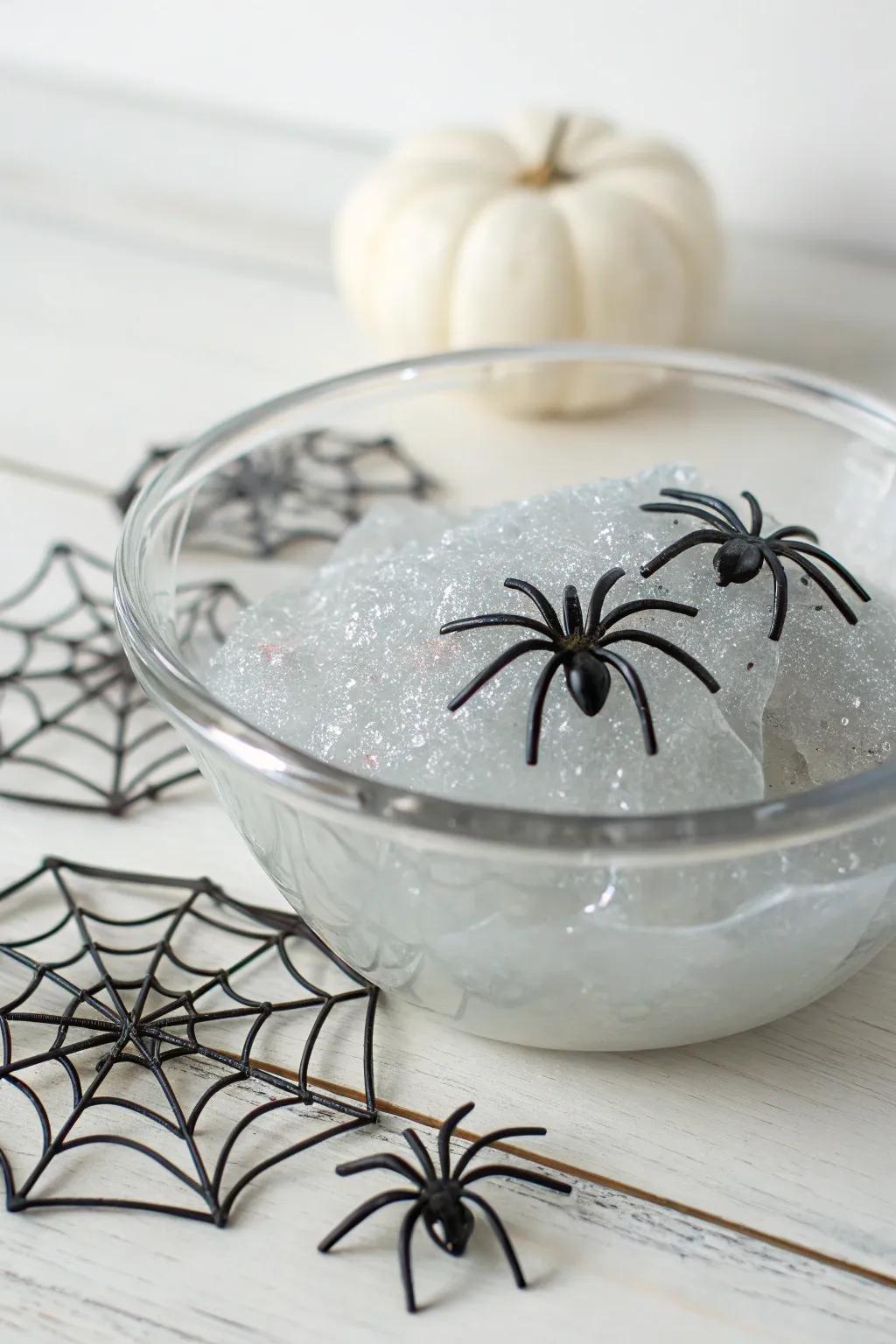 Capture the enchantment inherent in All Hallows' Eve through captivating arachnid web slime, impeccably tailored for a whisper of lighthearted elegance!