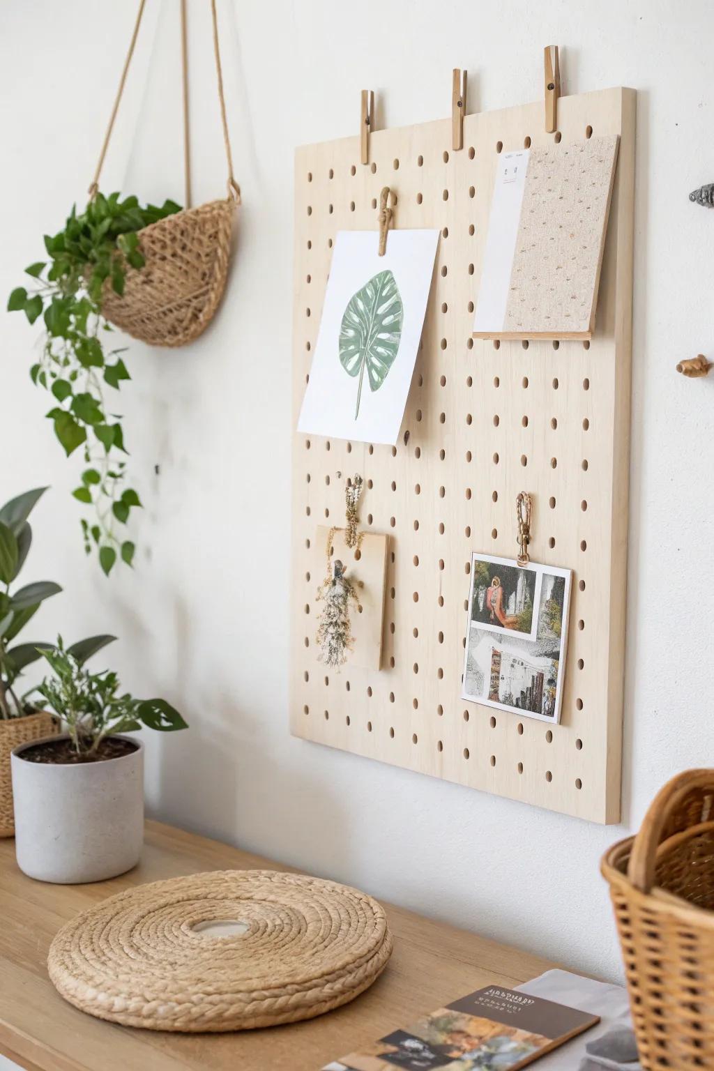 Transform your space with adaptable pegboard art displays – where simplicity meets creativity.