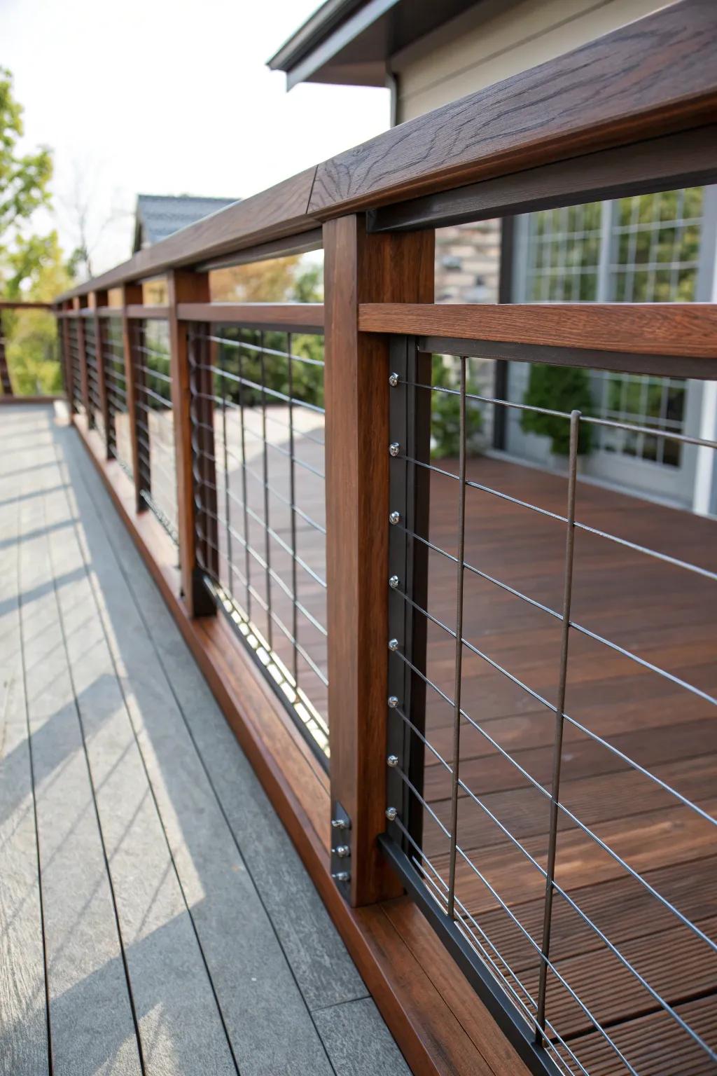 Elevate your deck with the industrial refinement of a mesh fencing railing insert.