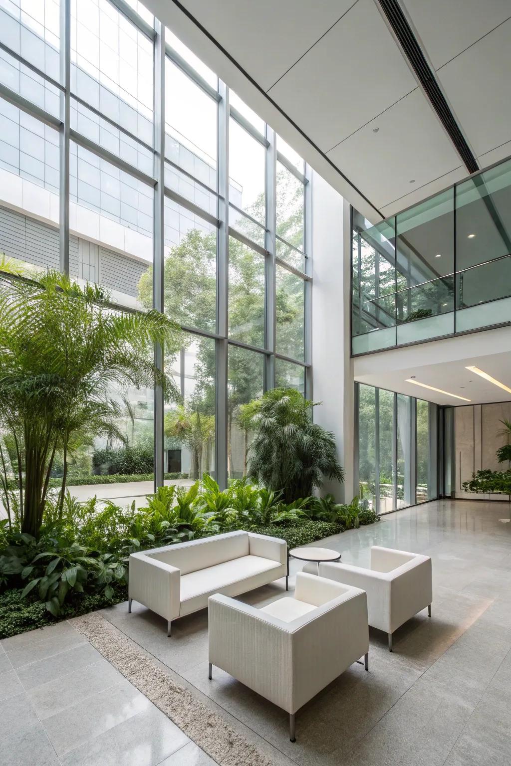 A modern atrium showcases sleek design and minimalist decor.