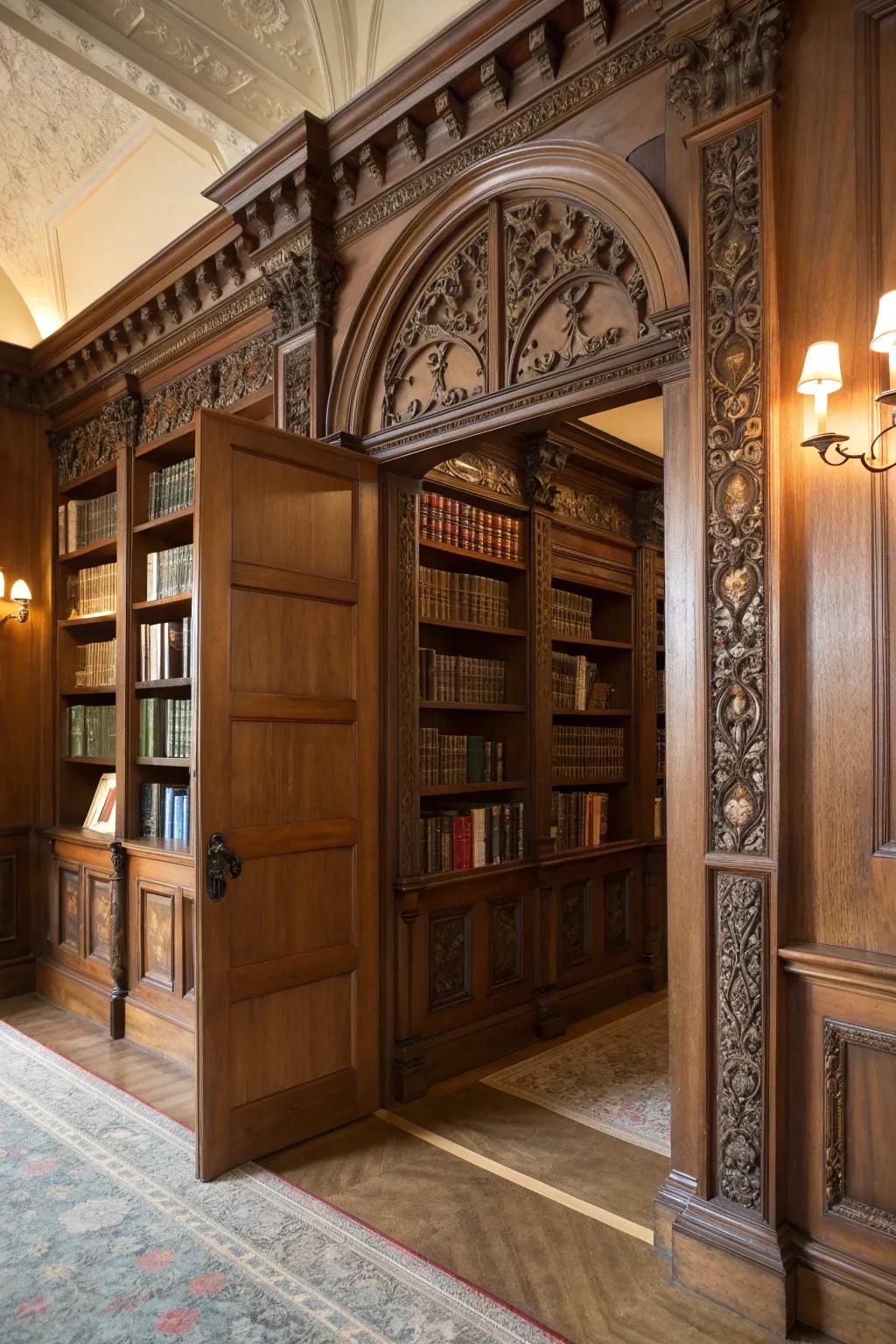 Uncover the enigma with a sliding bookcase that directs to your secret hideaway.