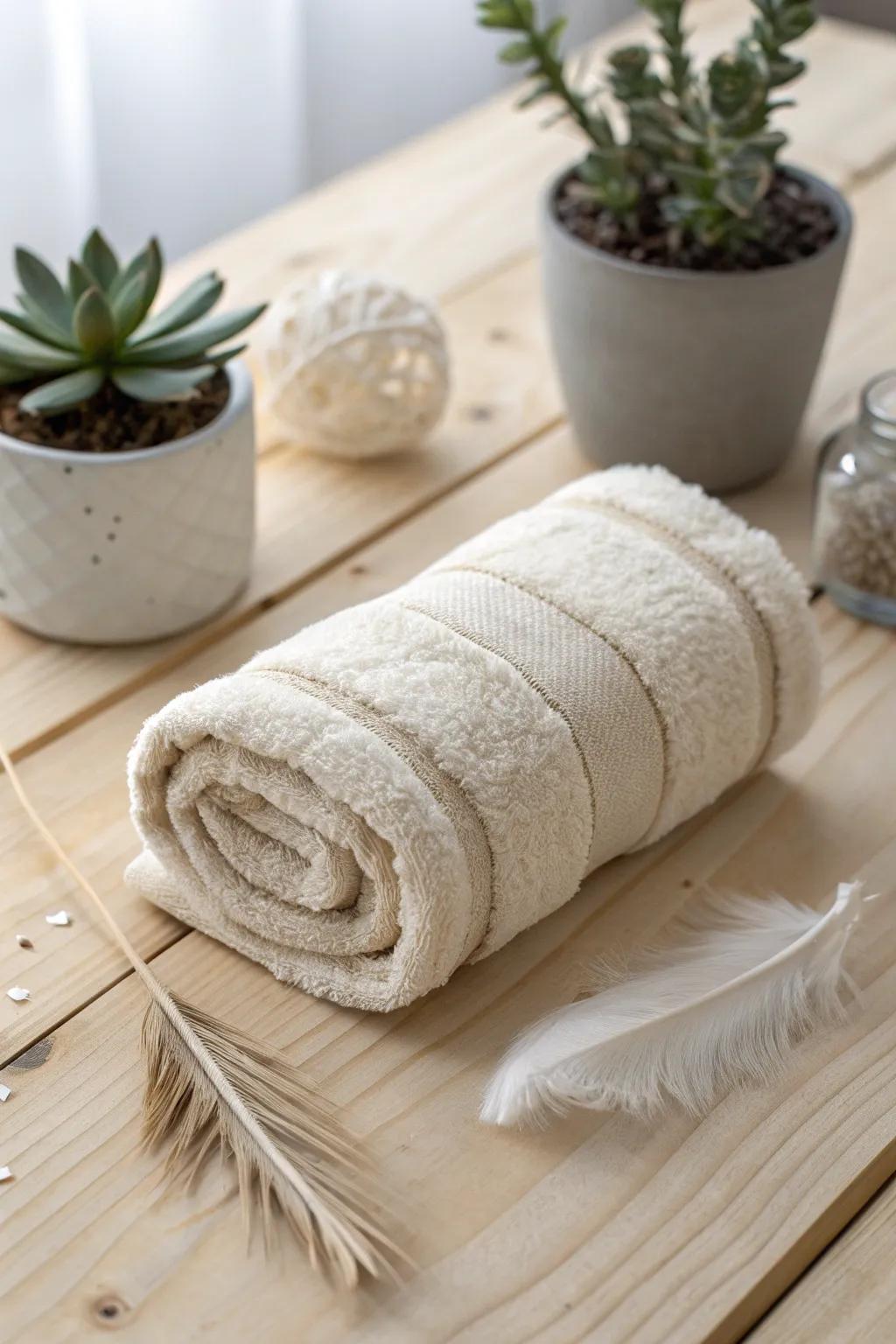 Uplift your bathroom décor with this elegant, stratified face cloth curl—where ease marries elegance.