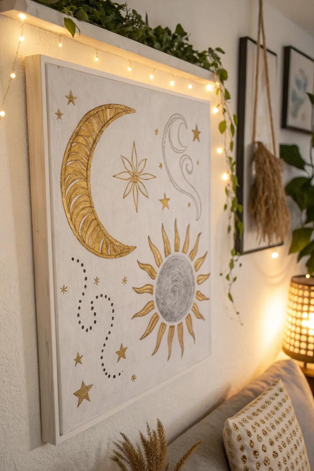 Capture the cosmos with understated elegance. 🌞🌙✨ #HeavenlyArt #ScandiBoho