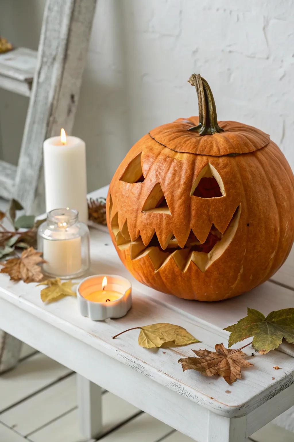 Cherish playful nostalgia with a Jack-o'-lantern smile that captivates with its missing tooth. Perfect for crafting memories!