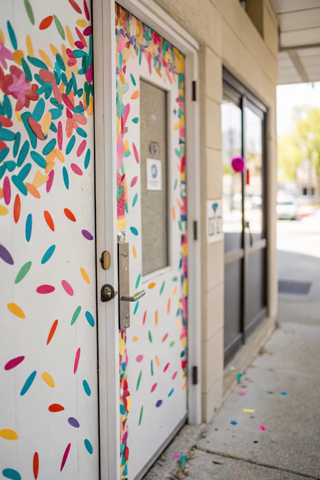 Confetti designs craft a festive and uplifting welcome.