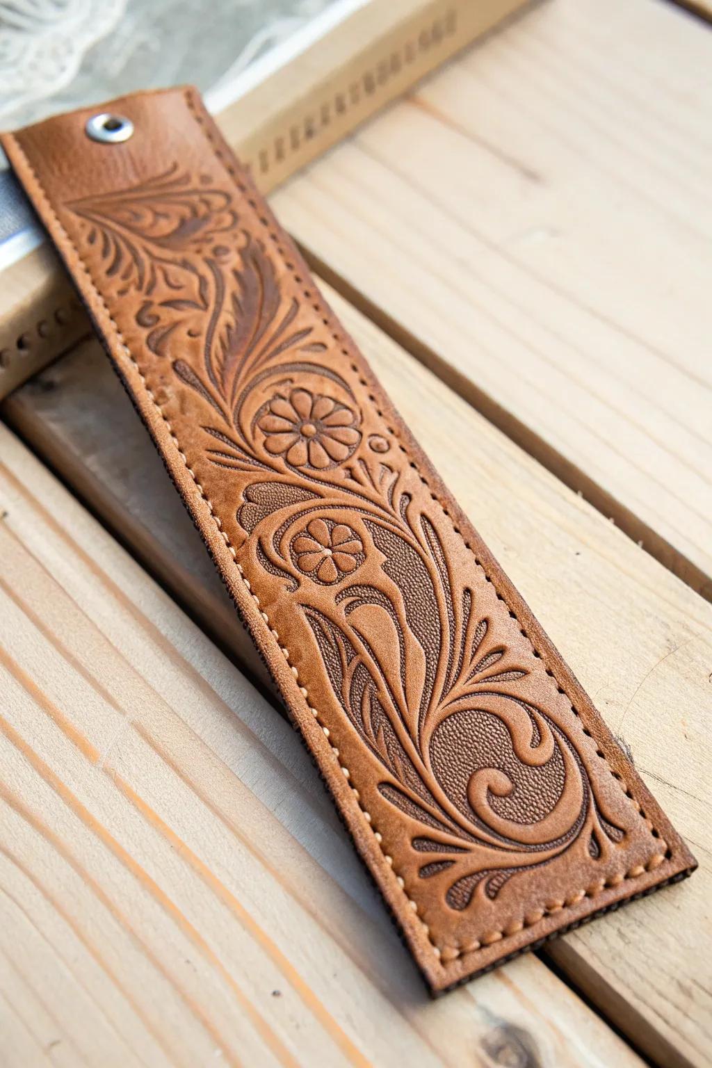 Enhance your reading experience with a handcrafted, etched leather bookmark—where artistry meets simplicity.