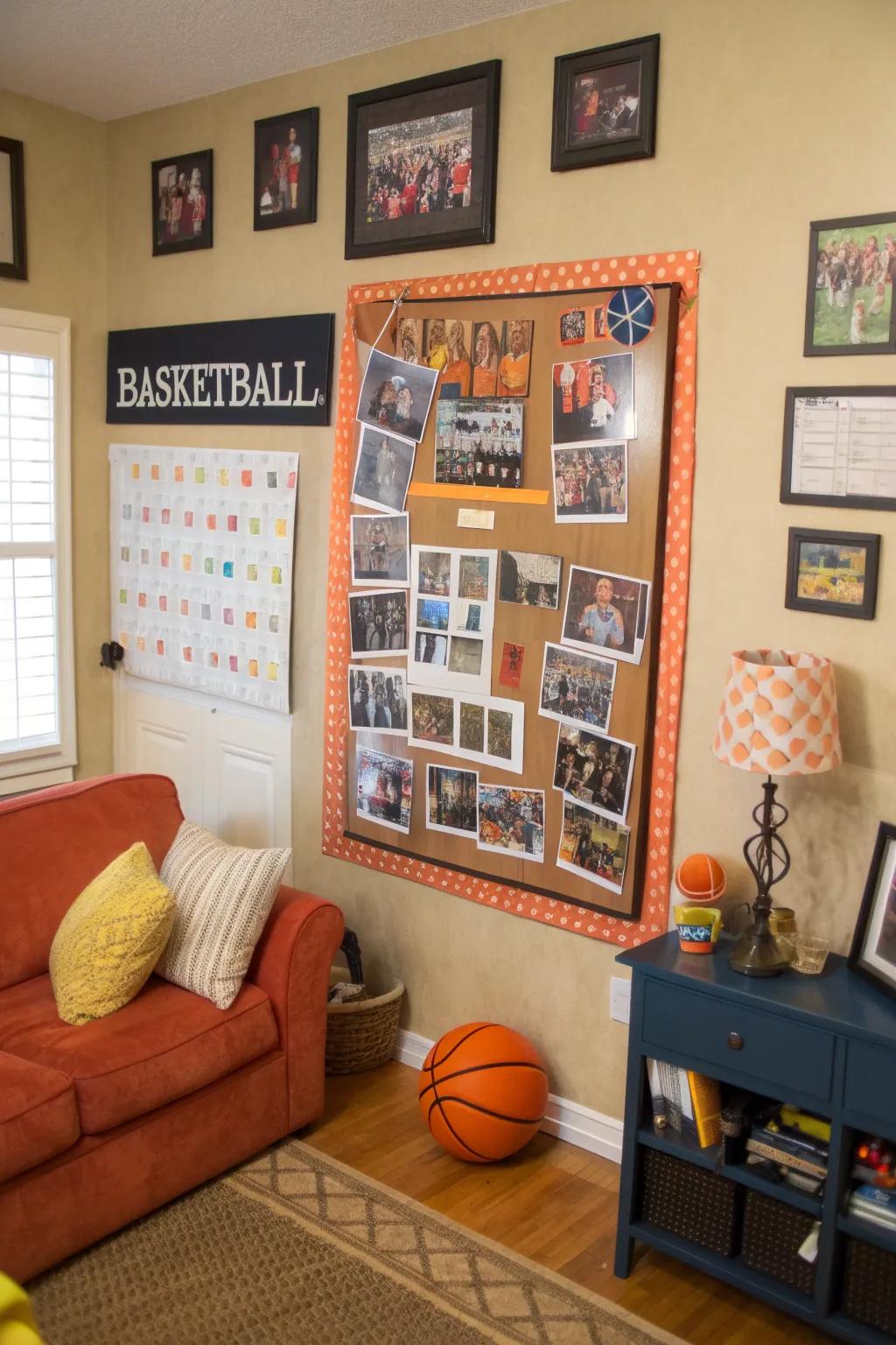 A basketball-inspired display board capturing basketball season excitement.