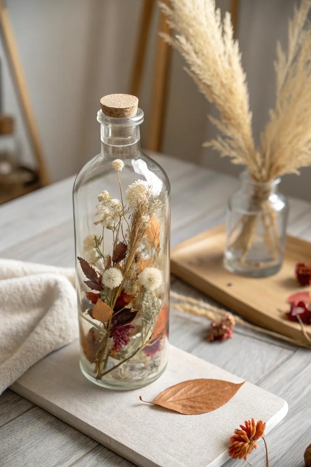 Encapsulate the quintessence of the changing seasons within an enduring bottled message.