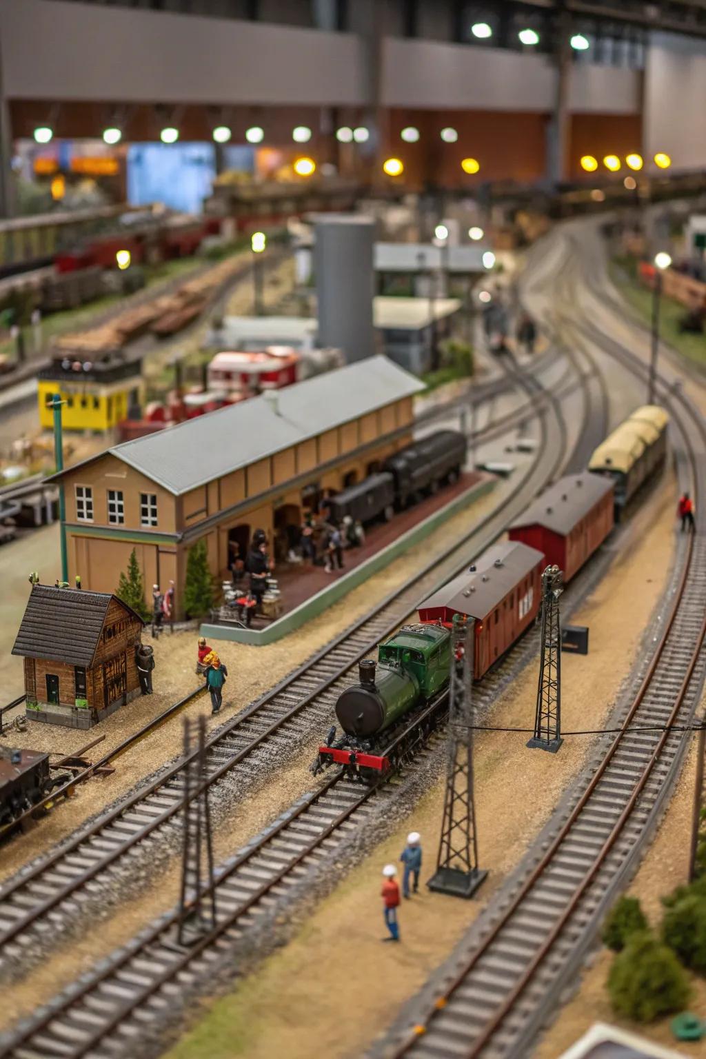 Engage yourself in the detailed realm of train model train depots, where artistry converges with the frenzy of a bustling terminal.