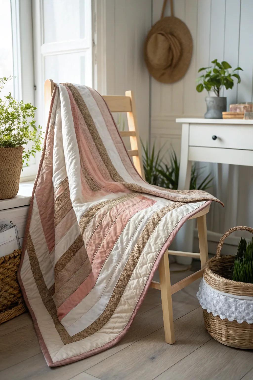 Elevate your quilt with striped refinement – a timeless expression of elegance. #MinimalistBoho #QuiltBorders