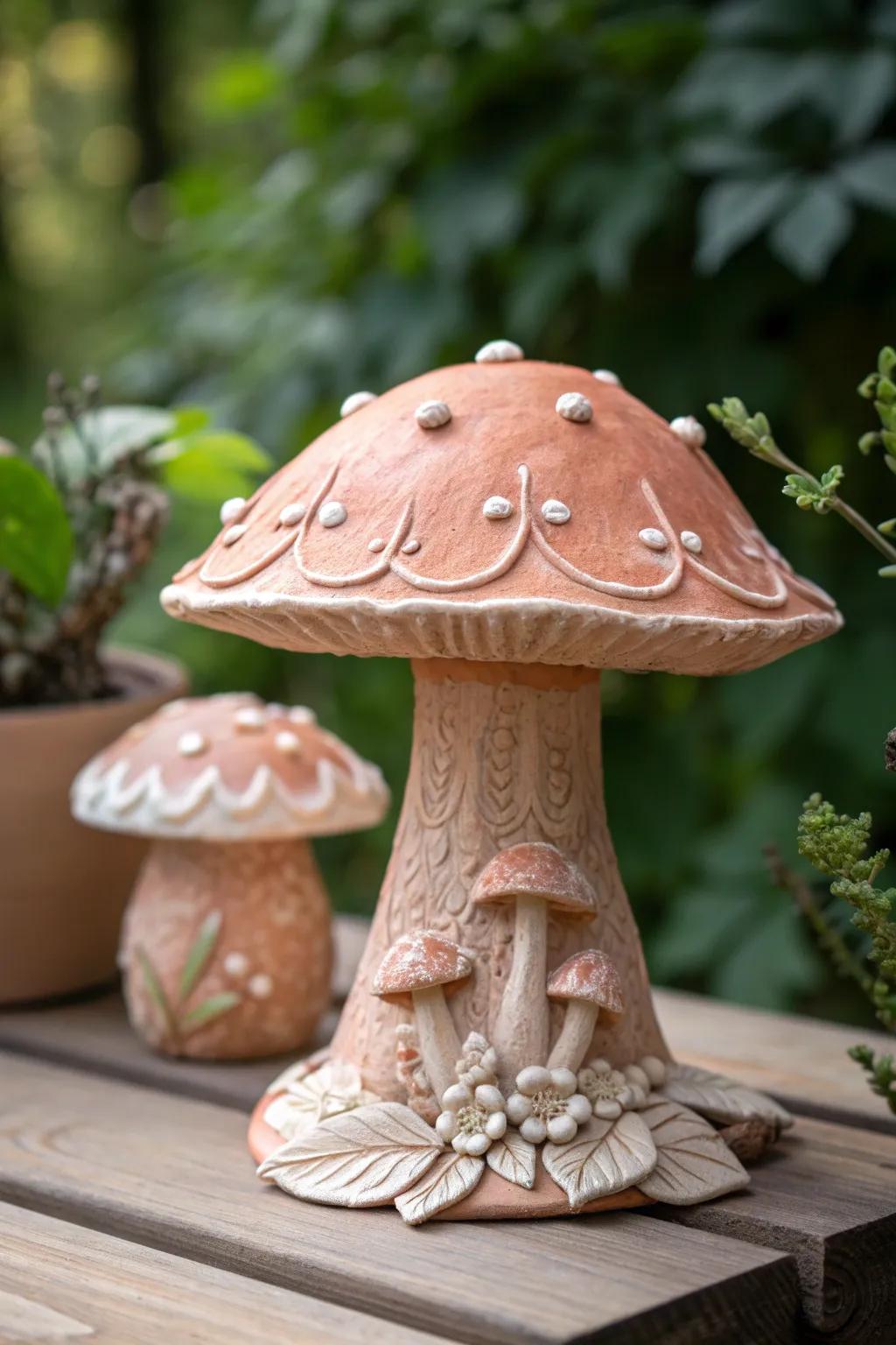 With elegantly crafted clay fungus statuettes, usher a scintilla of fairytale enchantment into your abode.