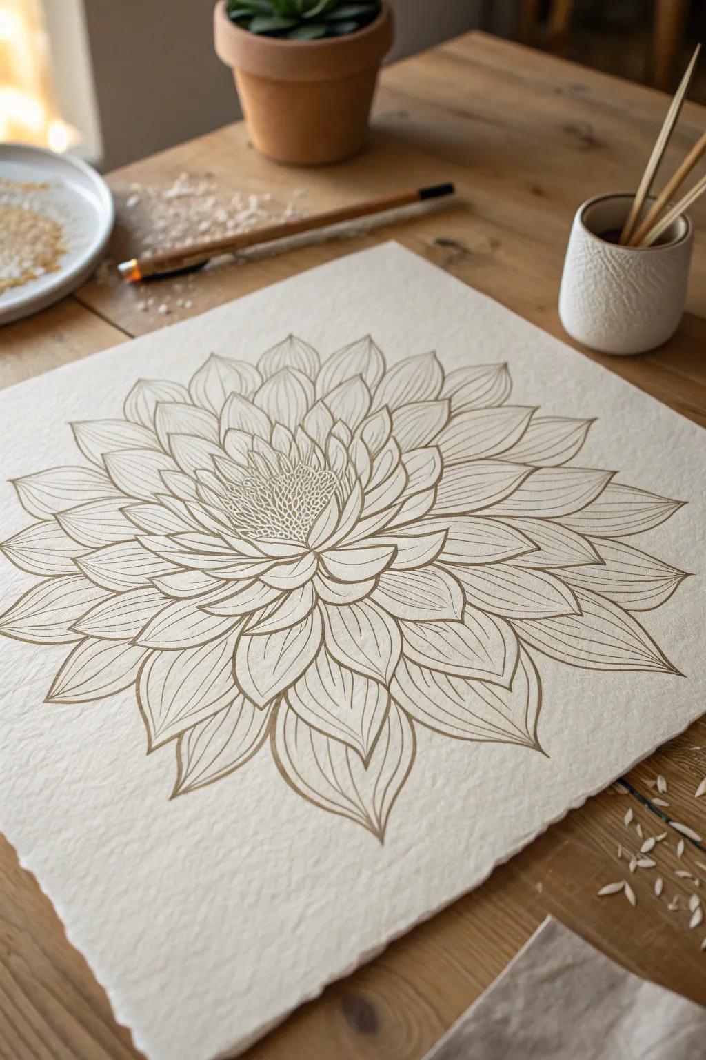 Capture the essence of nature with a beautifully detailed flower drawing, perfect for adding a touch of spring to any space.
