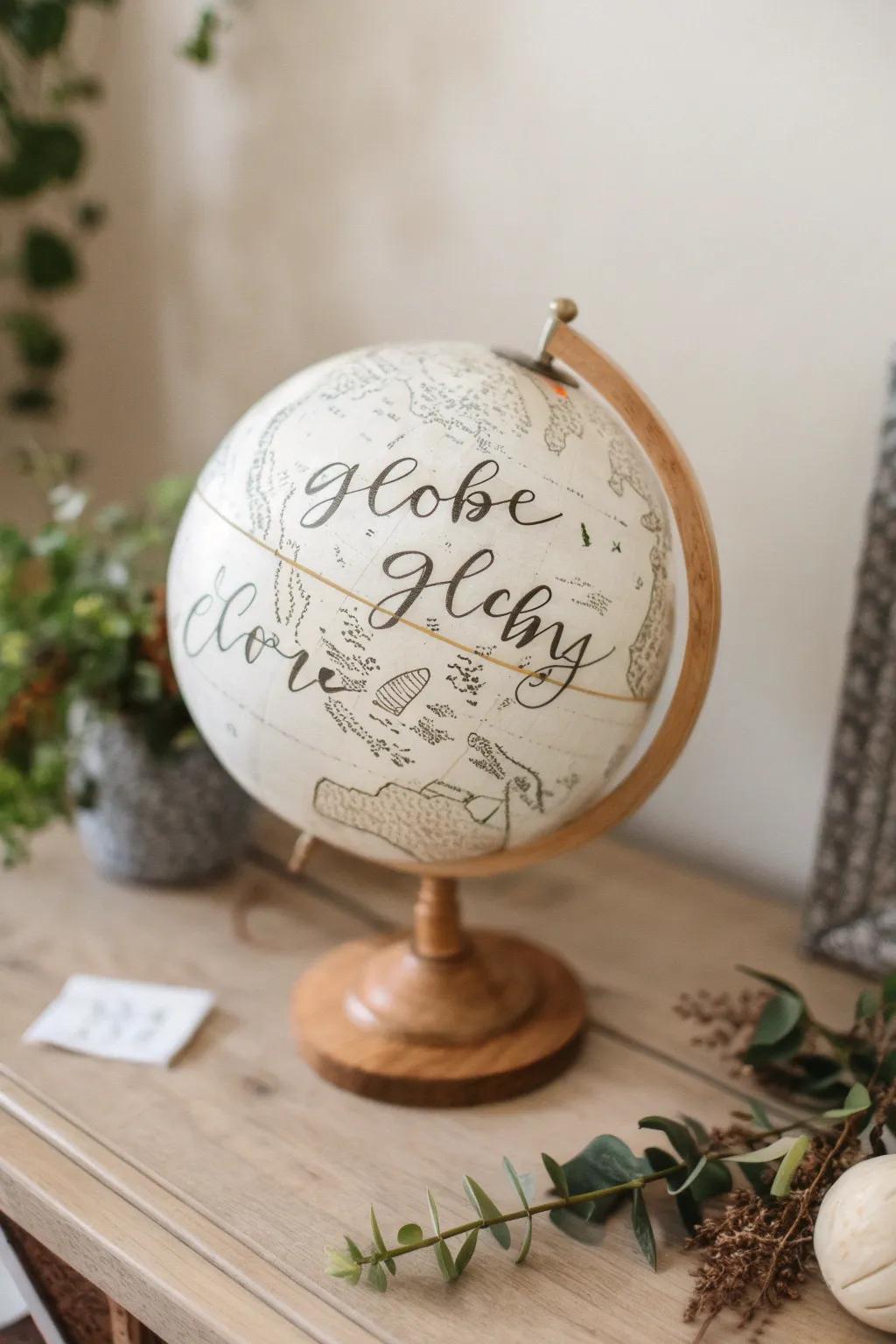 Journey the world through words: A globe adorned with inspirational quotes brings warmth and wisdom to your space.
