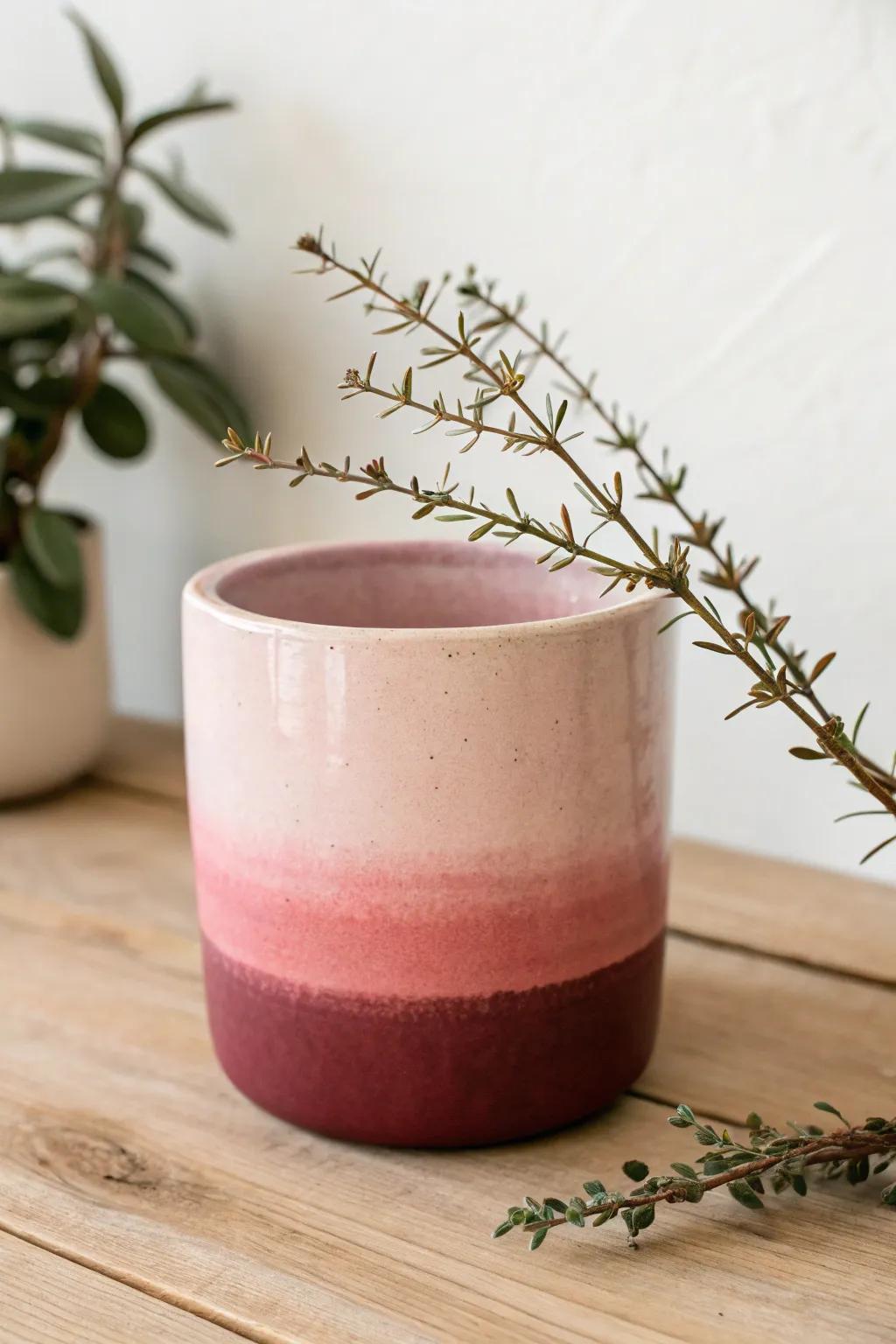 Elevate your decor with this refined ombre pot, where simplicity enhances artistry.